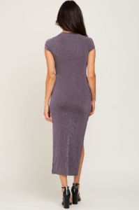 Charcoal Short Sleeve Side Slit Maxi Dress sold by Pinkblush