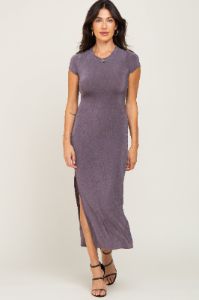 Charcoal Short Sleeve Side Slit Maxi Dress sold by Pinkblush
