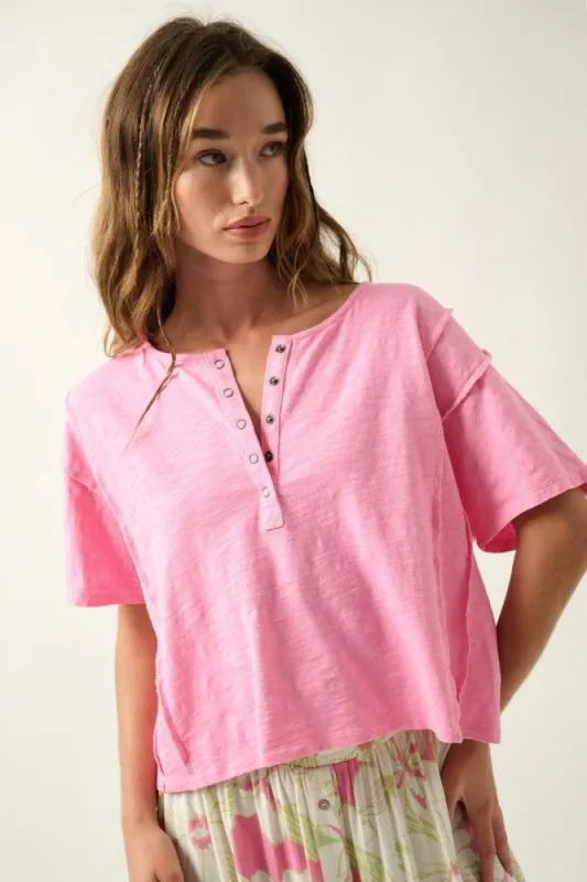 Bubble Gum Easy Fit Mineral Wash Expose Seam Slub Knit Shirt sold by Pinkblush