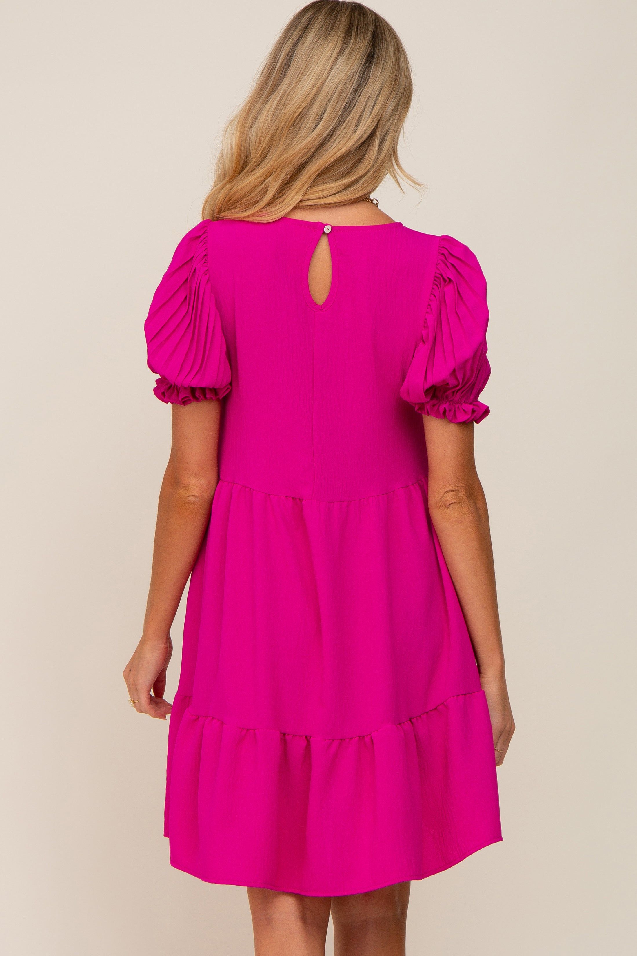 Fuchsia Tiered Puff Sleeve Maternity Dress sold by Pinkblush product image thumbnail 4