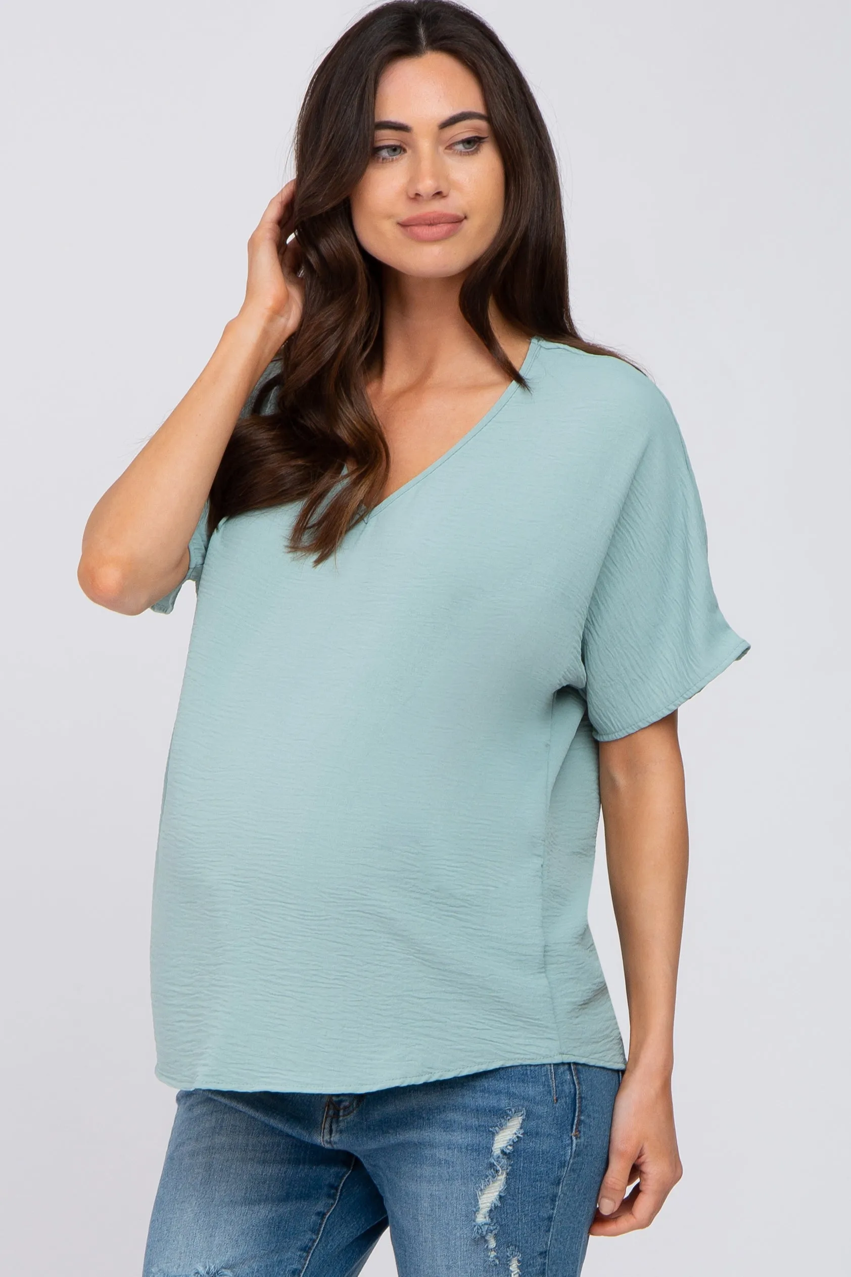Light Jade Short Sleeve Maternity Blouse sold by Pinkblush product image thumbnail 2