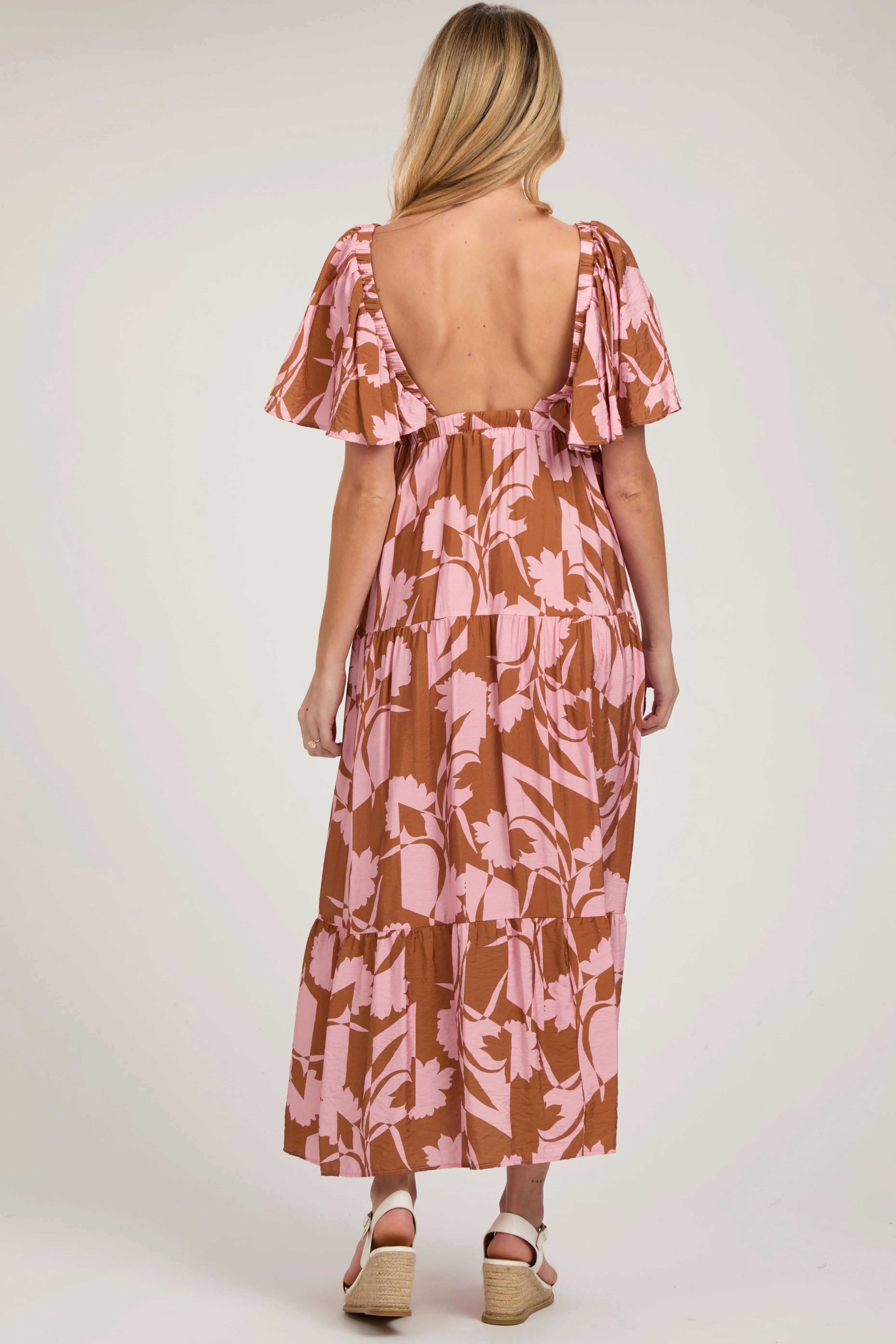 Pink Floral Deep V-Neck Ruffle Maternity Midi Dress sold by Pinkblush product image thumbnail 3