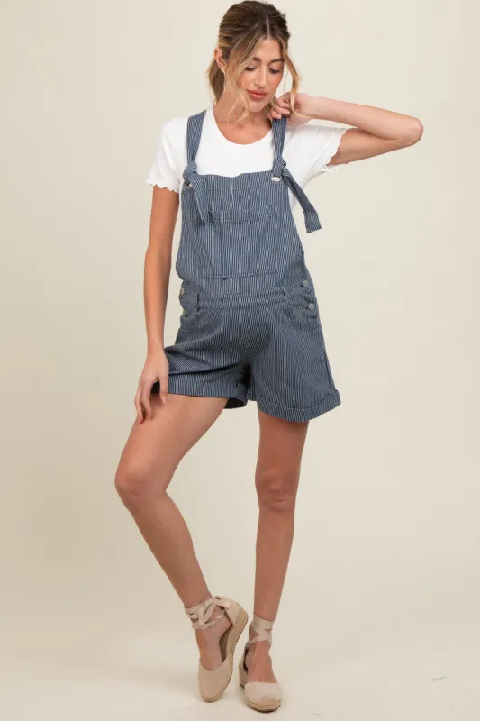 Navy Striped Front Pocket Short Maternity Overall sold by Pinkblush