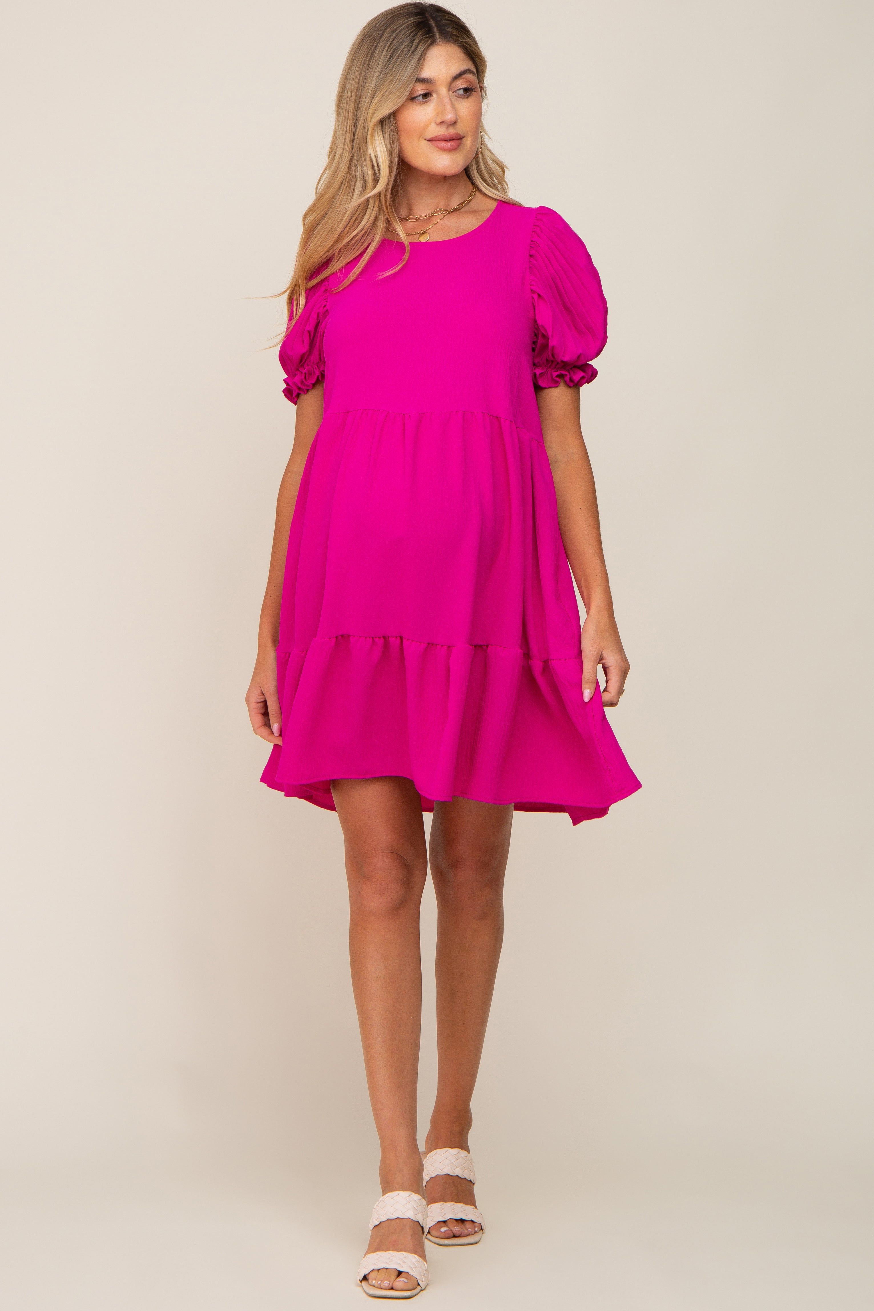 Fuchsia Tiered Puff Sleeve Maternity Dress sold by Pinkblush product image thumbnail 5