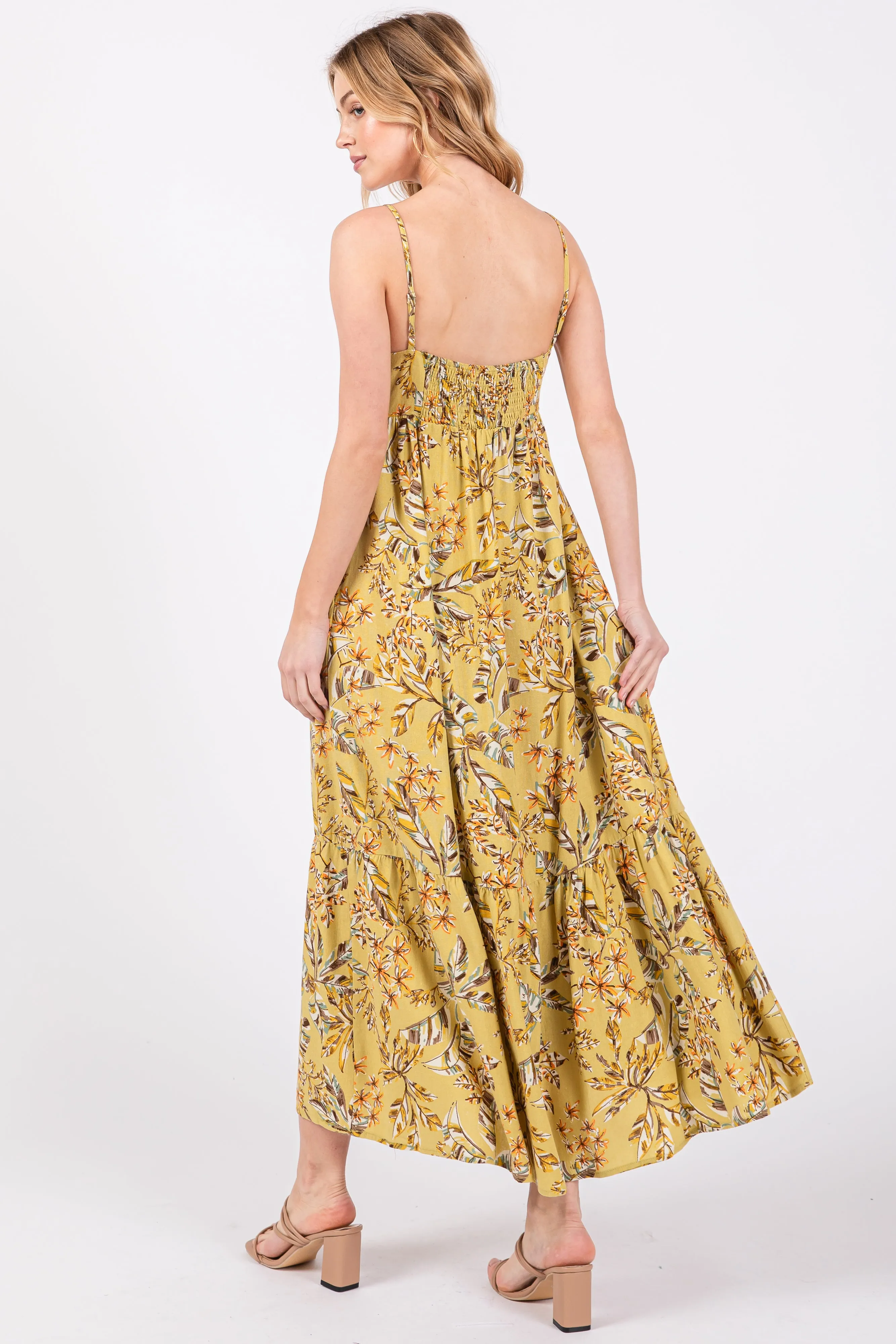 Lime Floral Sleeveless Front Cinched Midi Dress sold by Pinkblush product image thumbnail 3