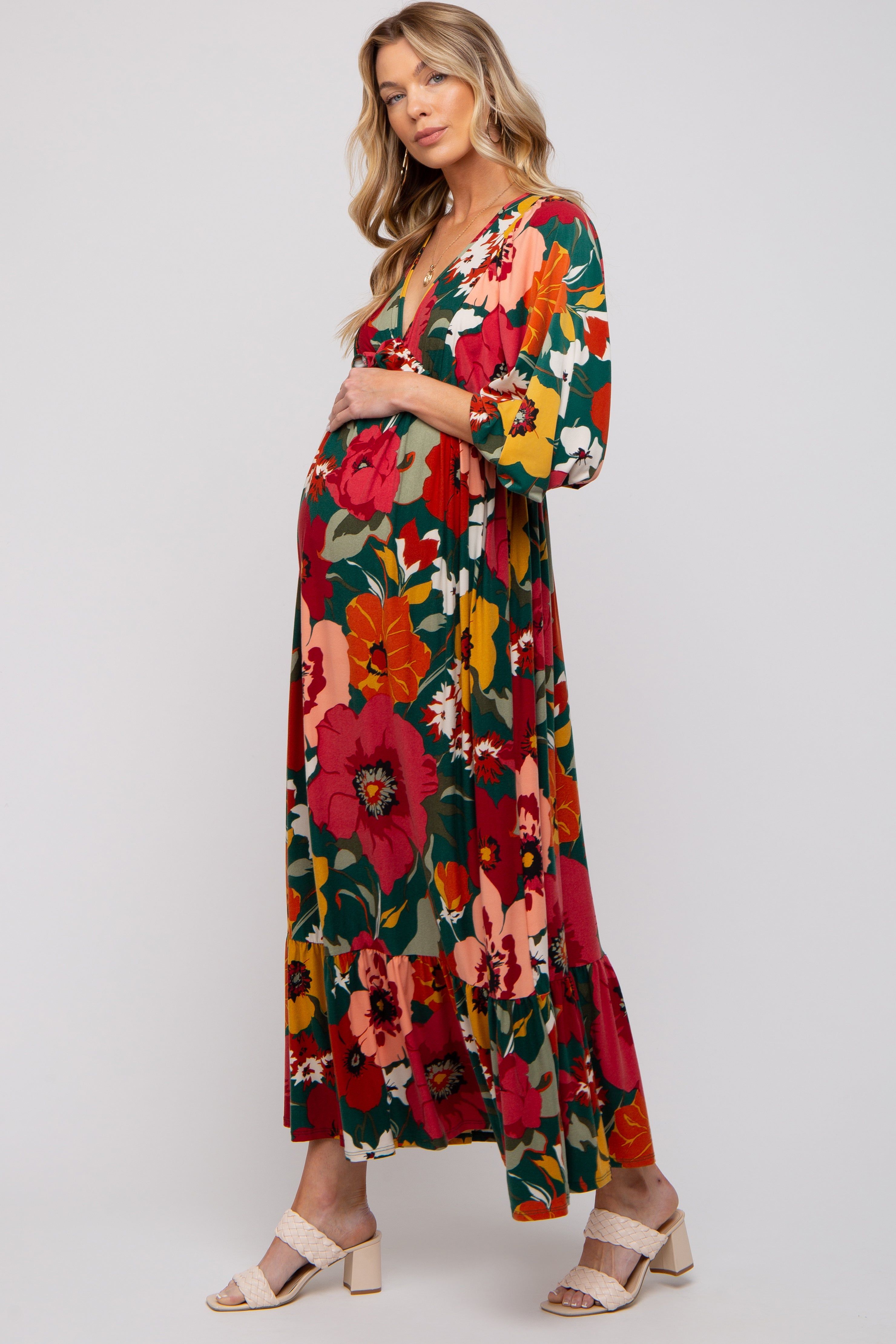 Forest Green Ruffle Accent Maternity Maxi Dress sold by Pinkblush product image thumbnail 2