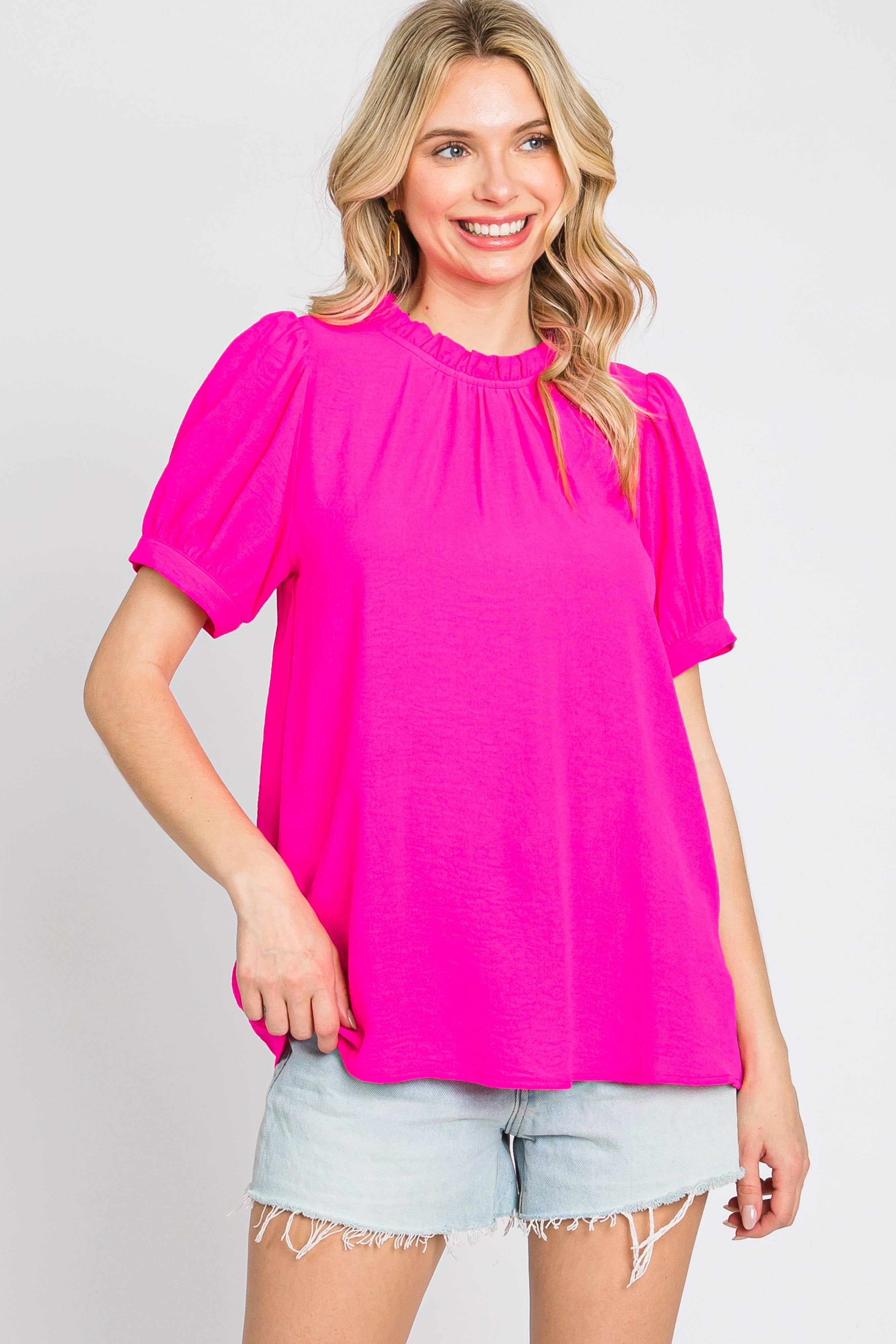 Fuchsia Ruffle Mock Neck Blouse Top sold by Pinkblush product image thumbnail 2