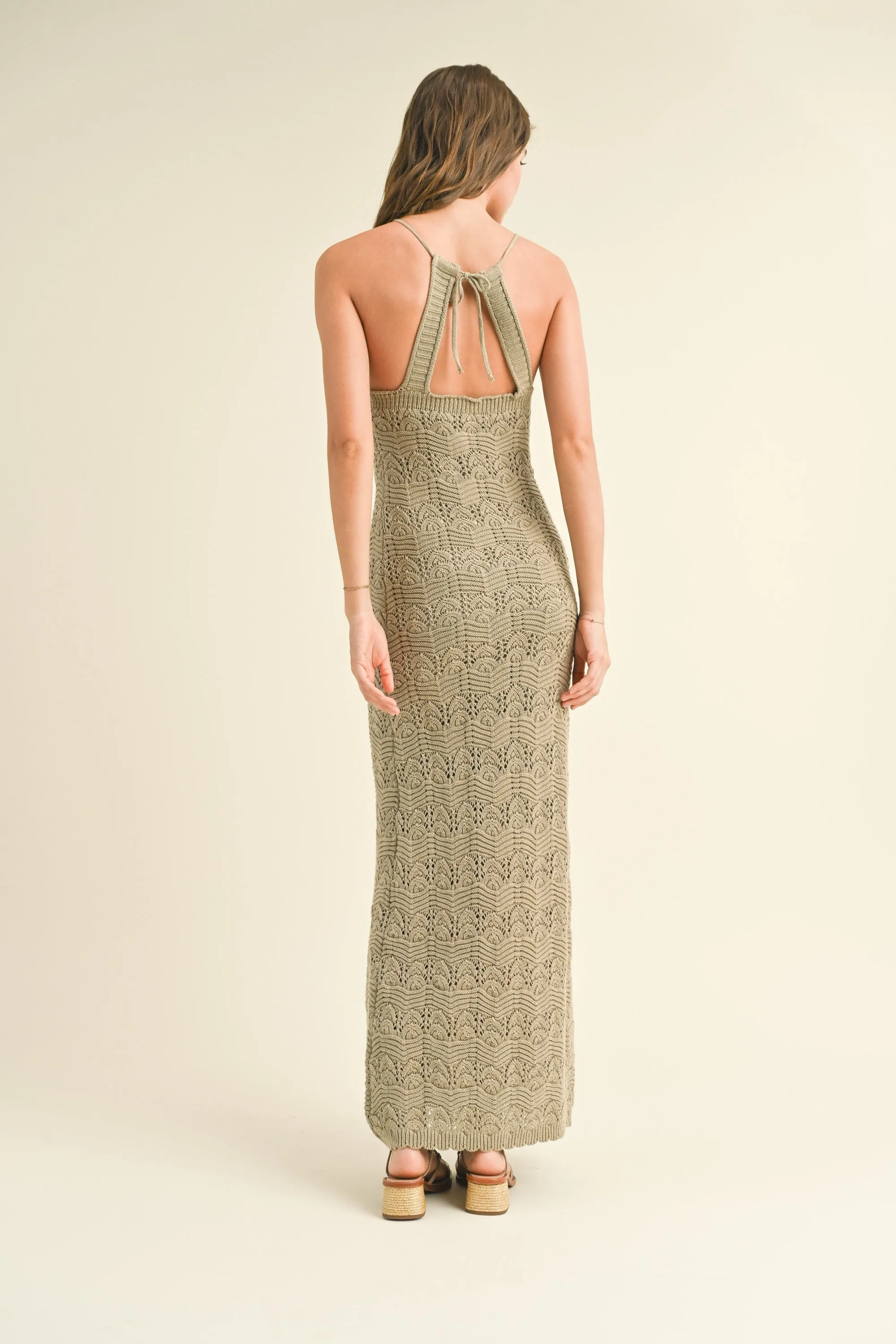 Taupe Crochet Knit Back Cutout Maxi Dress sold by Pinkblush product image thumbnail 3