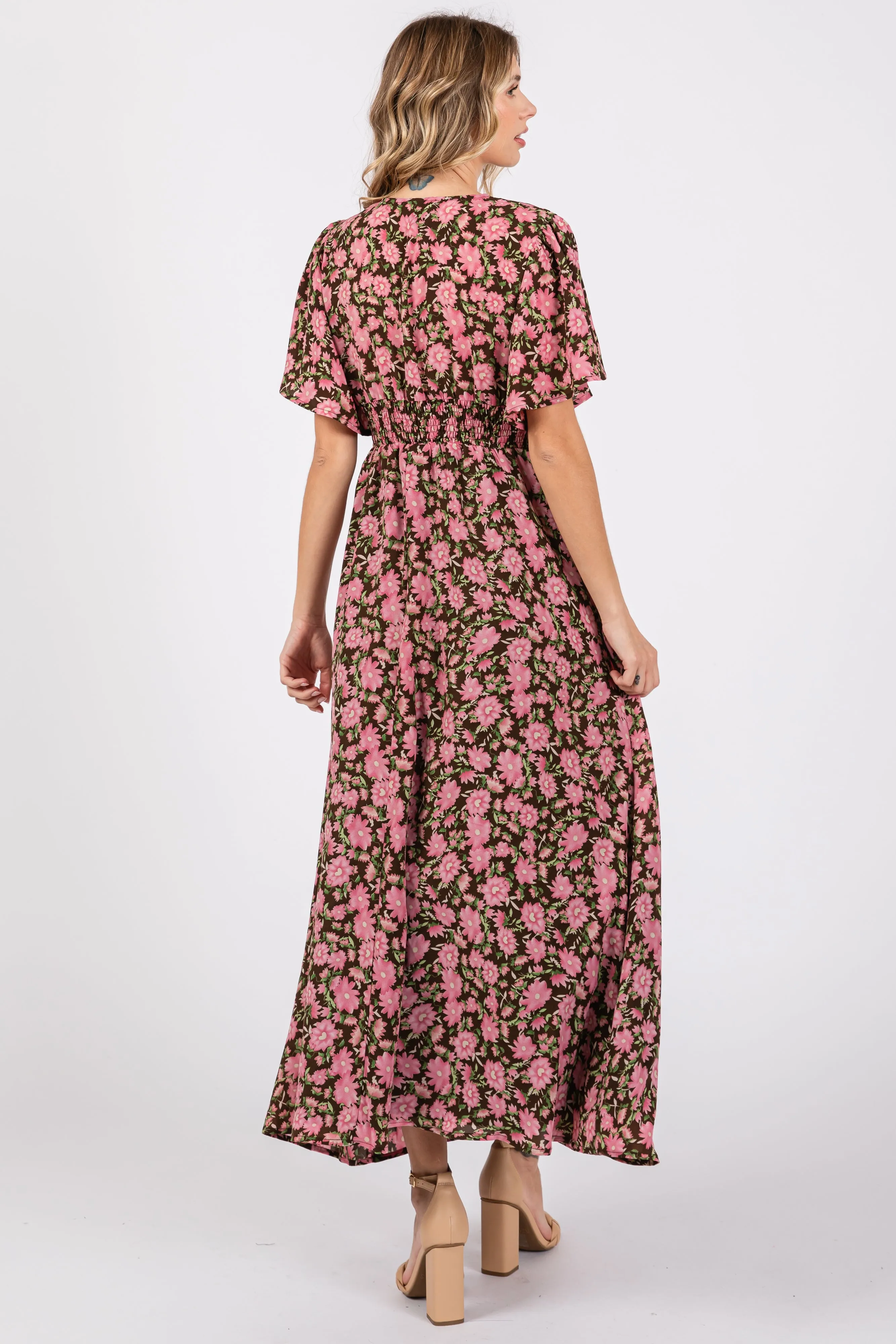 Brown Floral Smocked Waist Maxi Dress sold by Pinkblush product image thumbnail 3