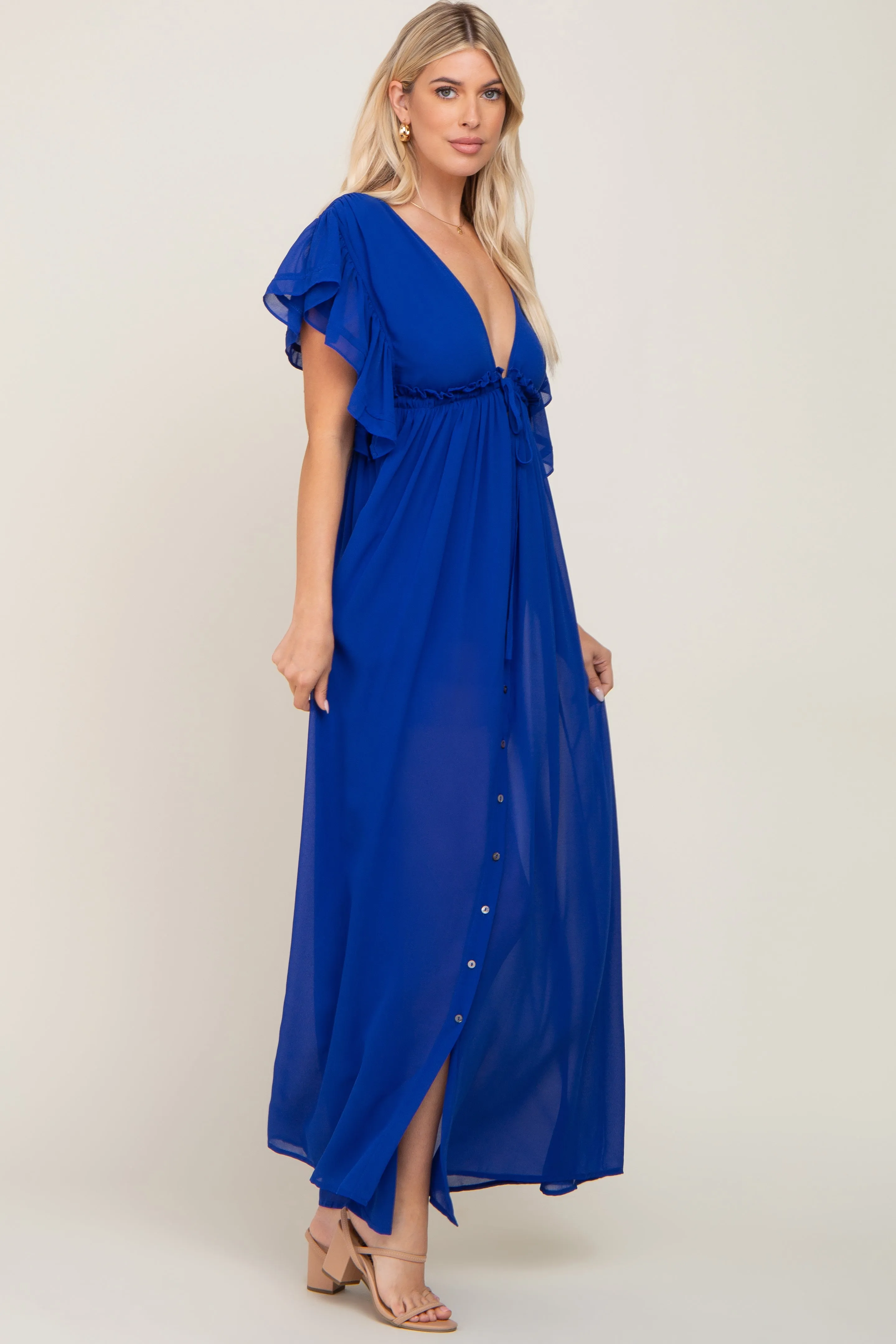 Royal Blue Flounce Button Front Maxi Dress sold by Pinkblush product image thumbnail 2