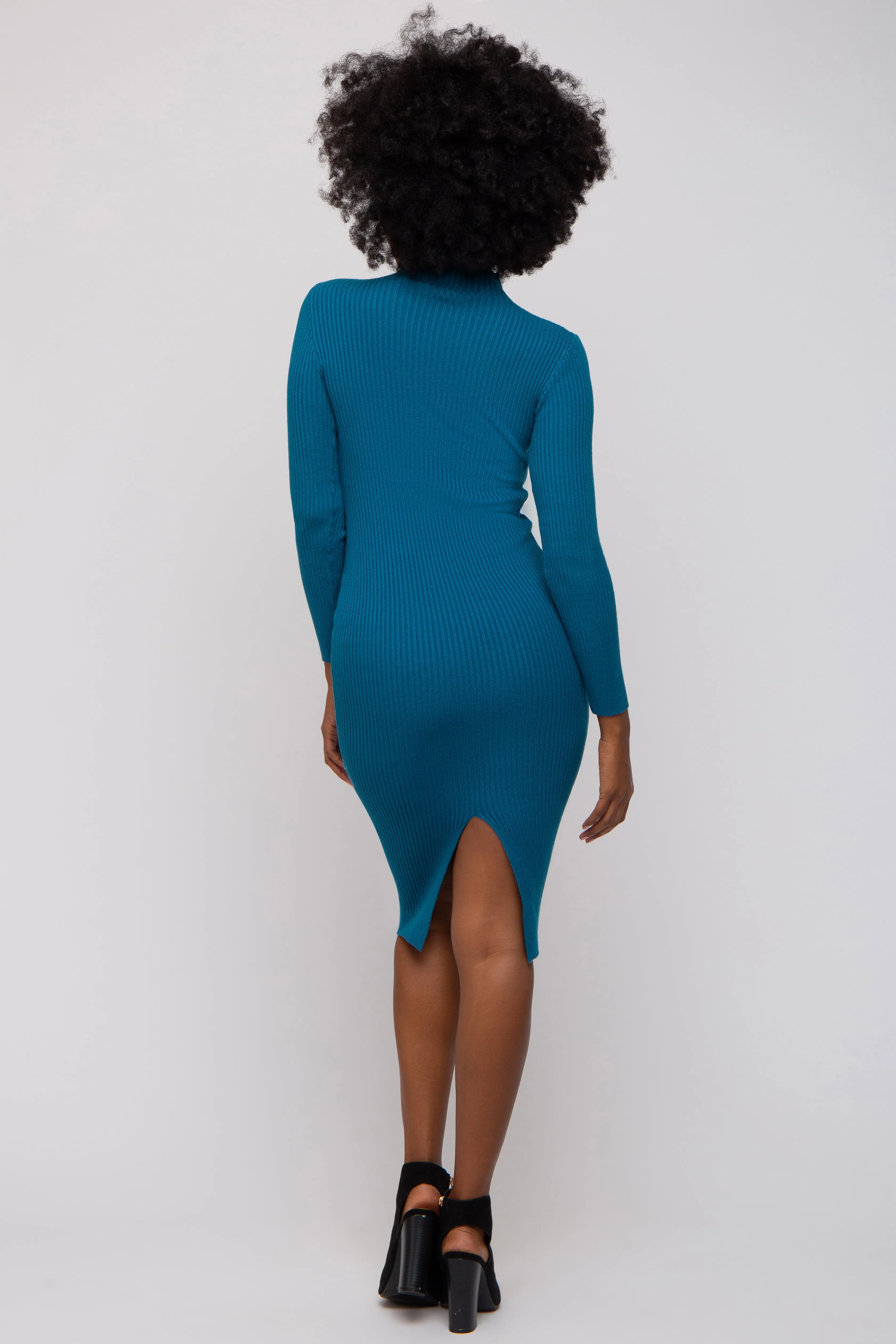 Teal Cutout Fitted Knit Dress sold by Pinkblush product image thumbnail 3