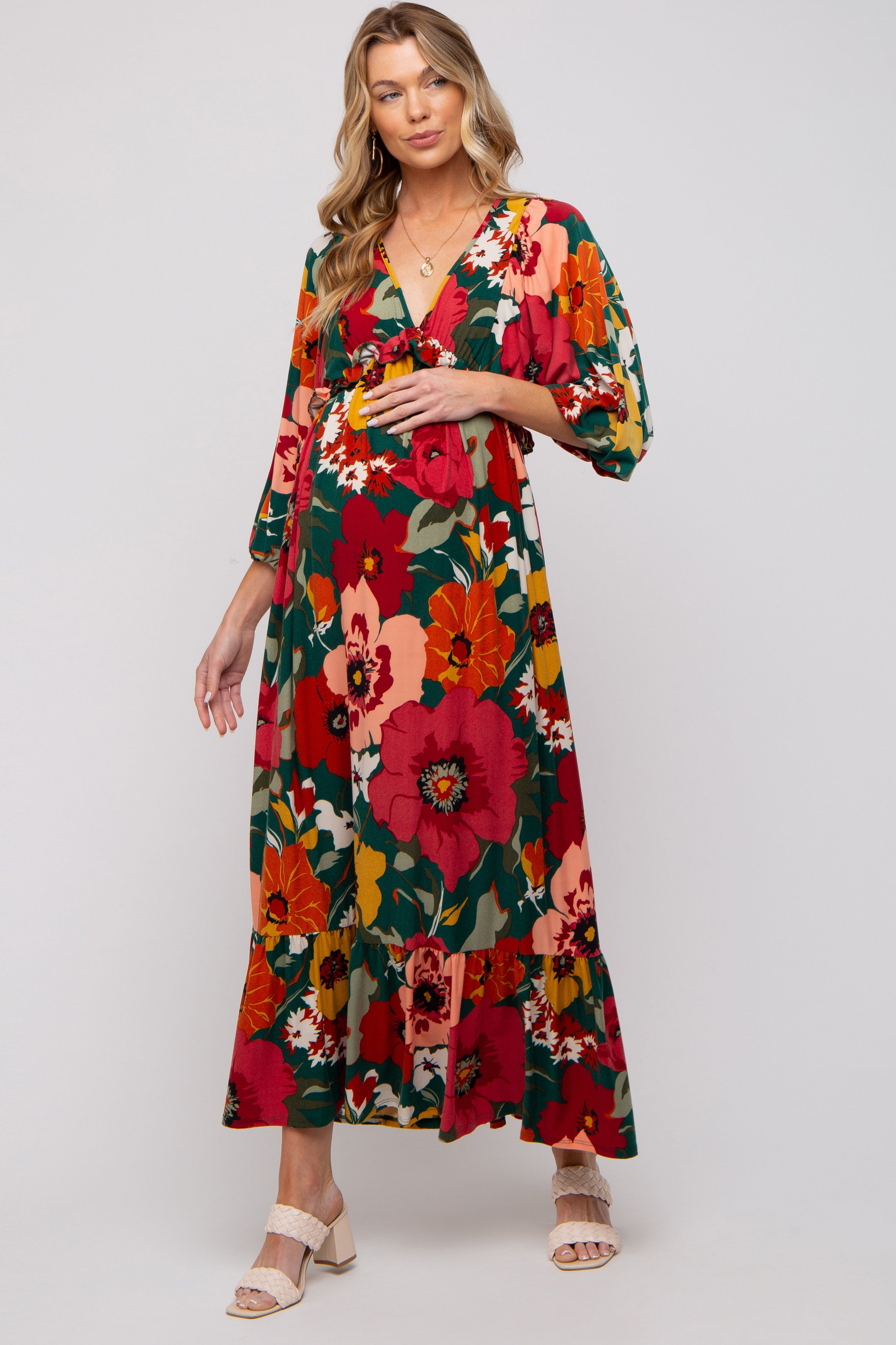 Forest Green Ruffle Accent Maternity Maxi Dress sold by Pinkblush product image thumbnail 3