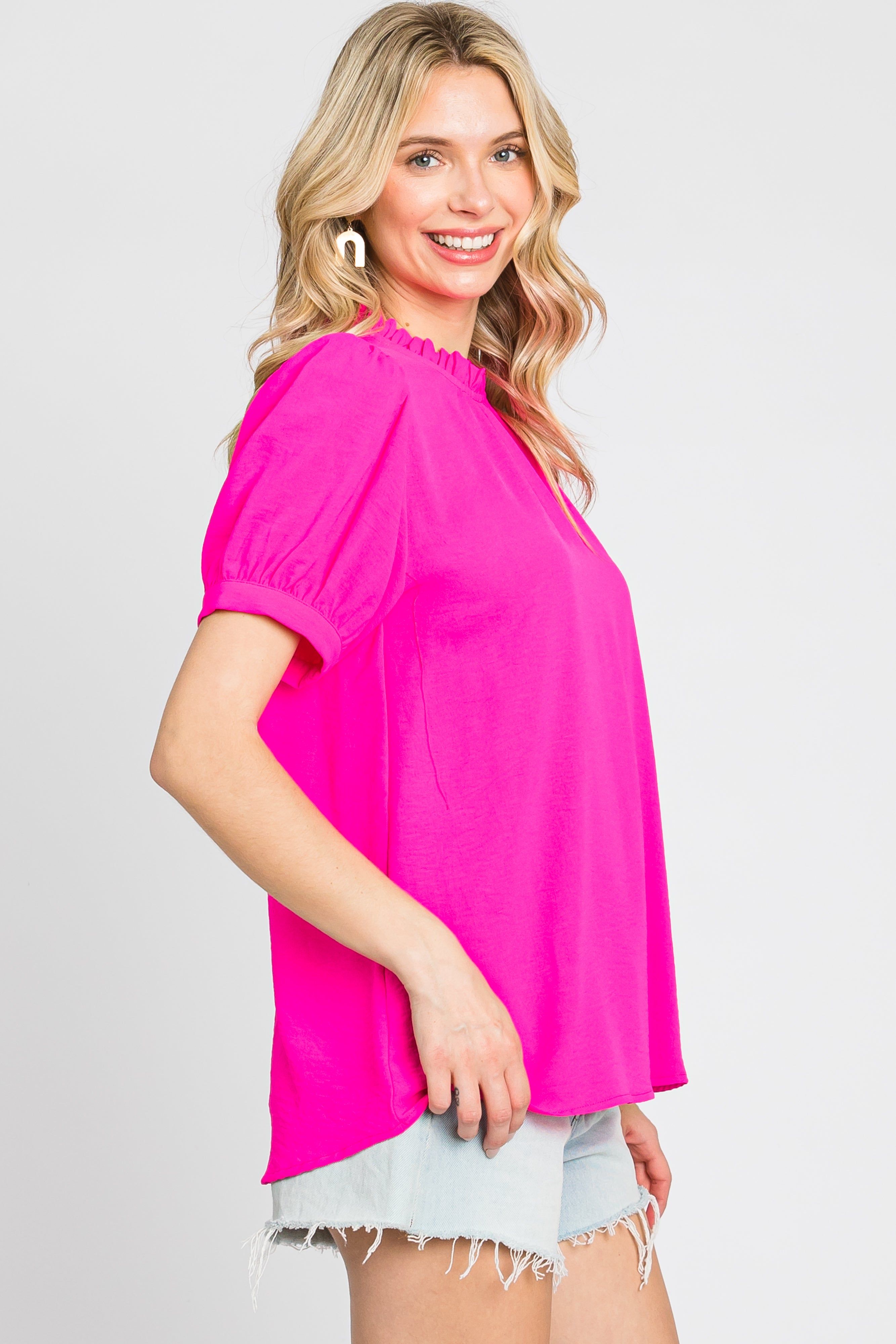 Fuchsia Ruffle Mock Neck Blouse Top sold by Pinkblush product image thumbnail 3