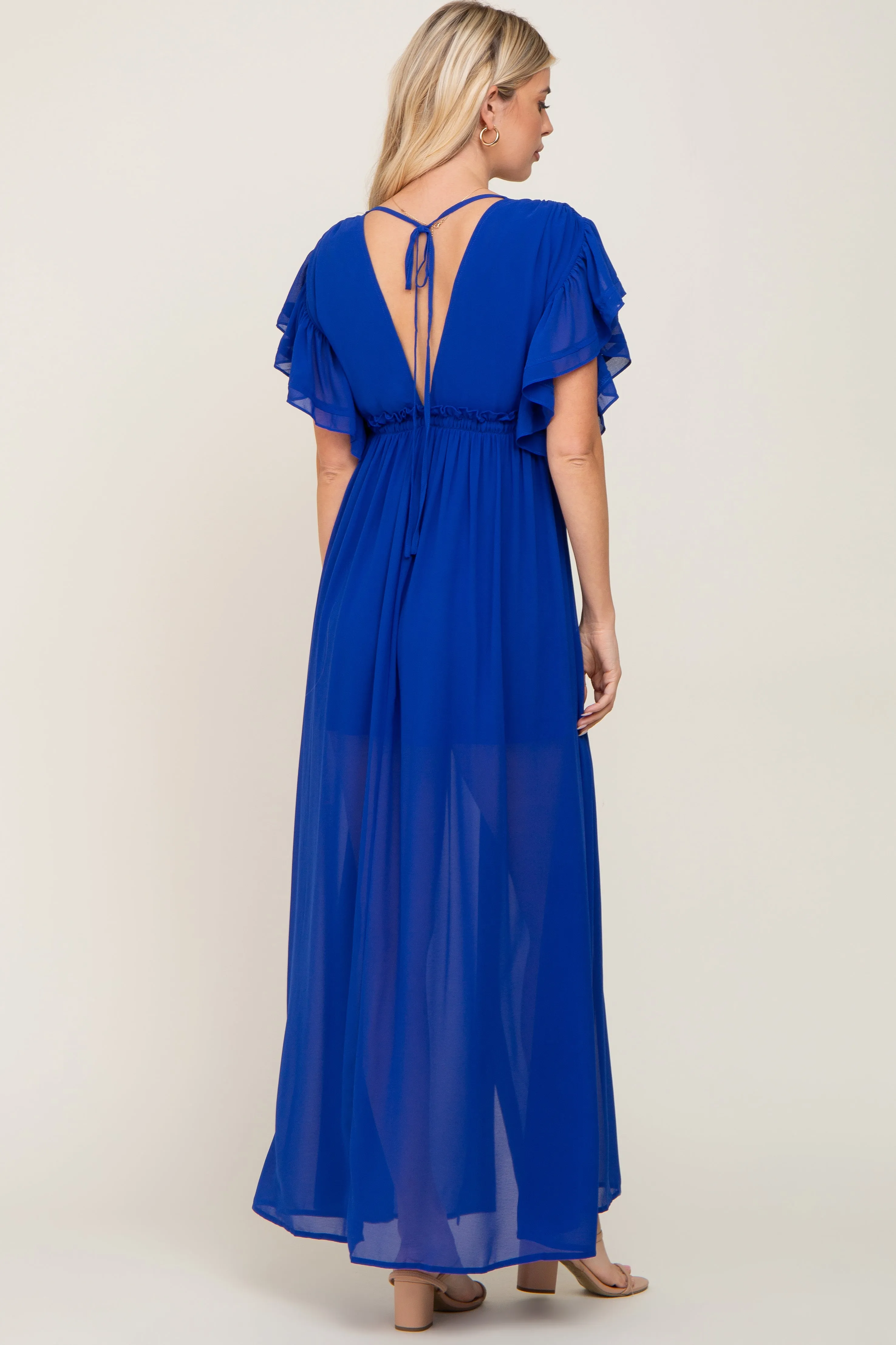Royal Blue Flounce Button Front Maxi Dress sold by Pinkblush product image thumbnail 3
