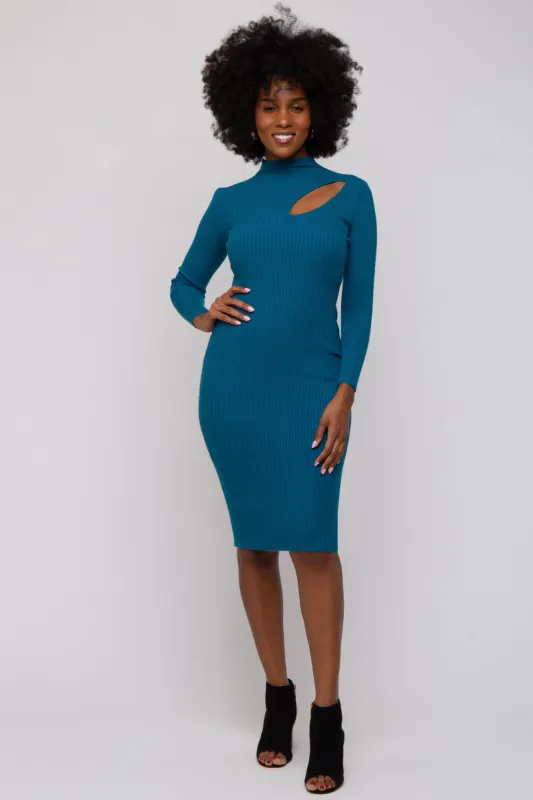 Teal Cutout Fitted Knit Dress sold by Pinkblush