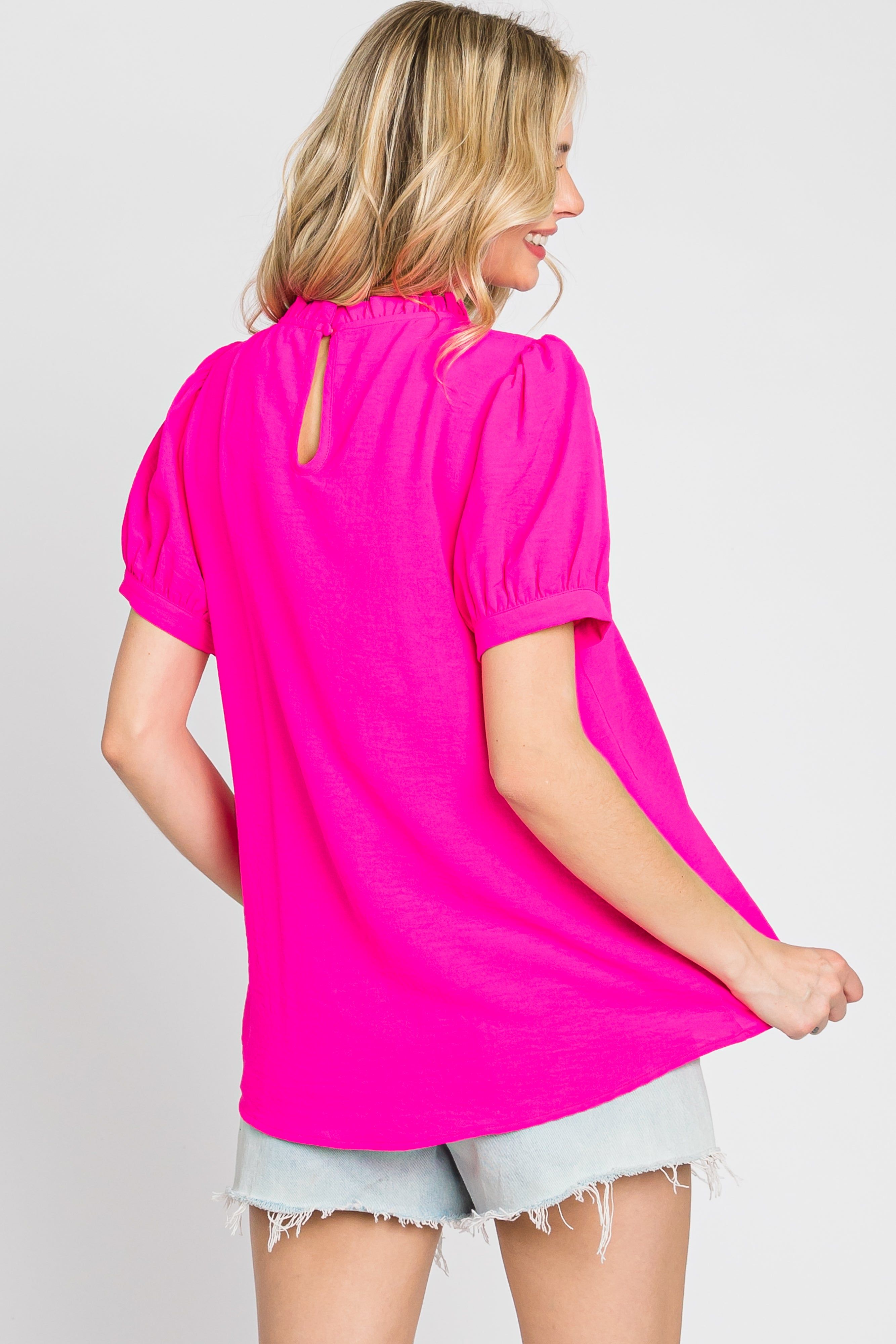 Fuchsia Ruffle Mock Neck Blouse Top sold by Pinkblush product image thumbnail 4