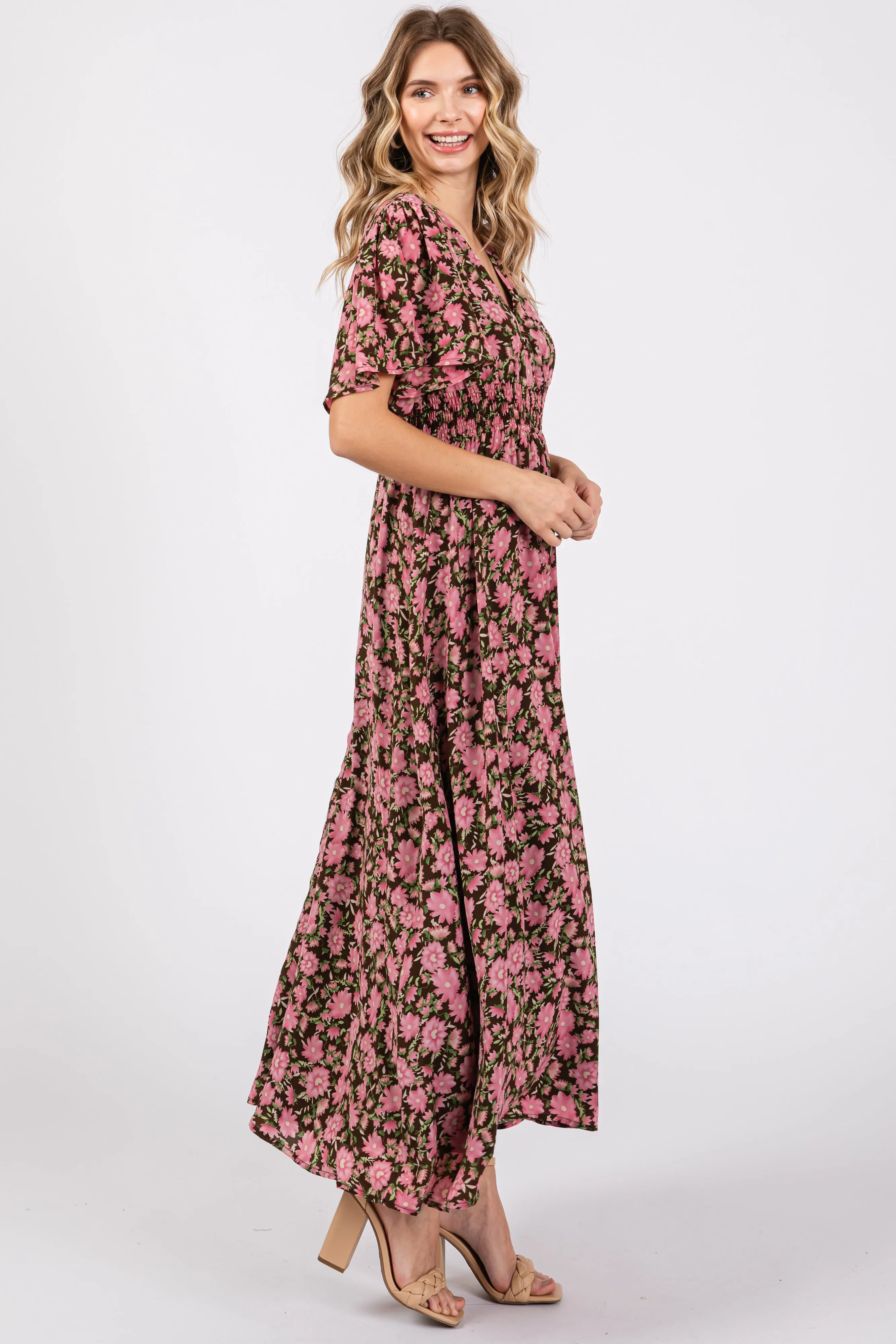 Brown Floral Smocked Waist Maxi Dress sold by Pinkblush product image thumbnail 2