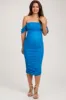Turquoise Off Shoulder Sleeveless Ruched Mesh Maternity Midi Dress sold by Pinkblush