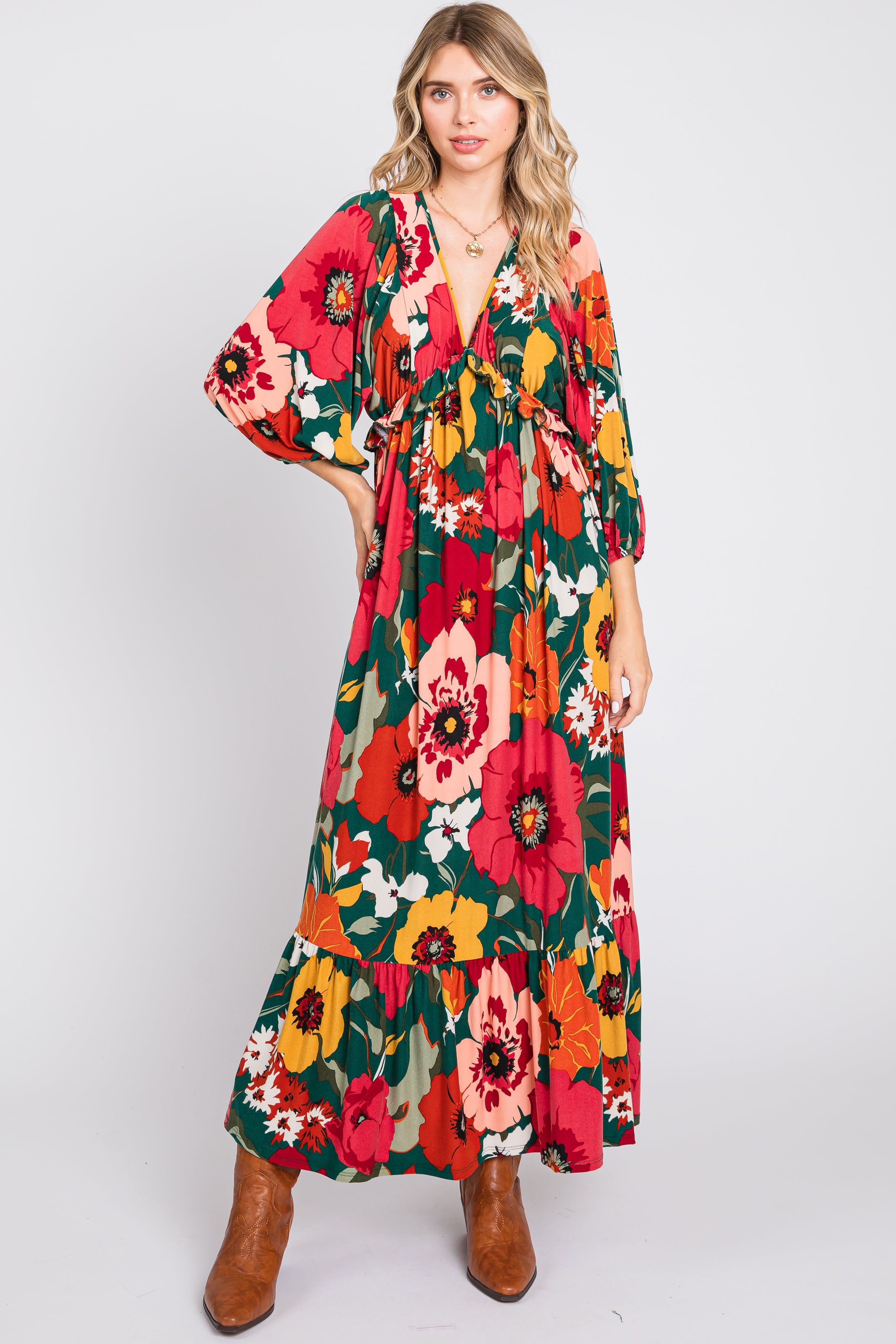 Forest Green Ruffle Accent Maternity Maxi Dress sold by Pinkblush product image thumbnail 5