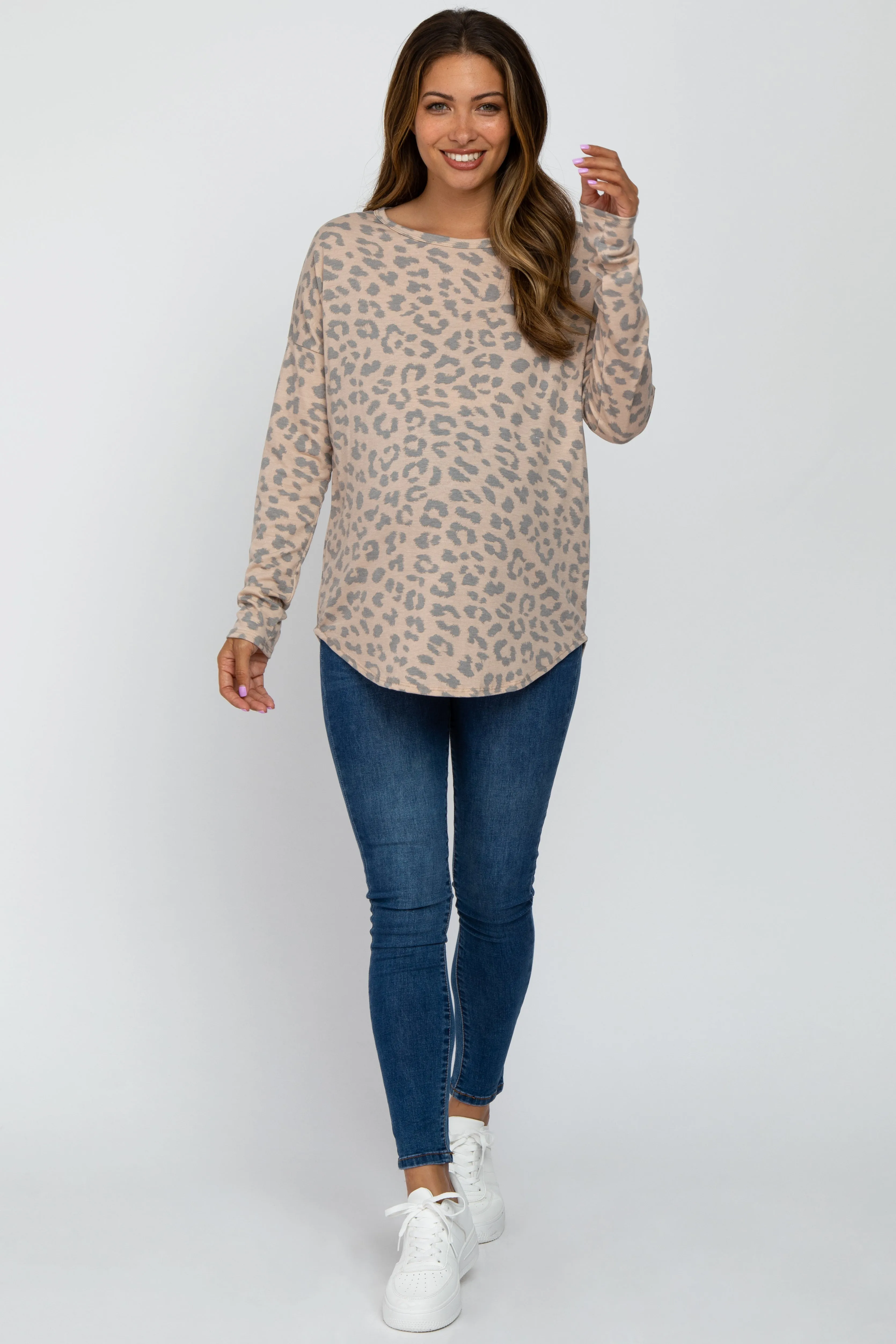 Taupe Animal Print Round Hem Maternity Top sold by Pinkblush product image thumbnail 4