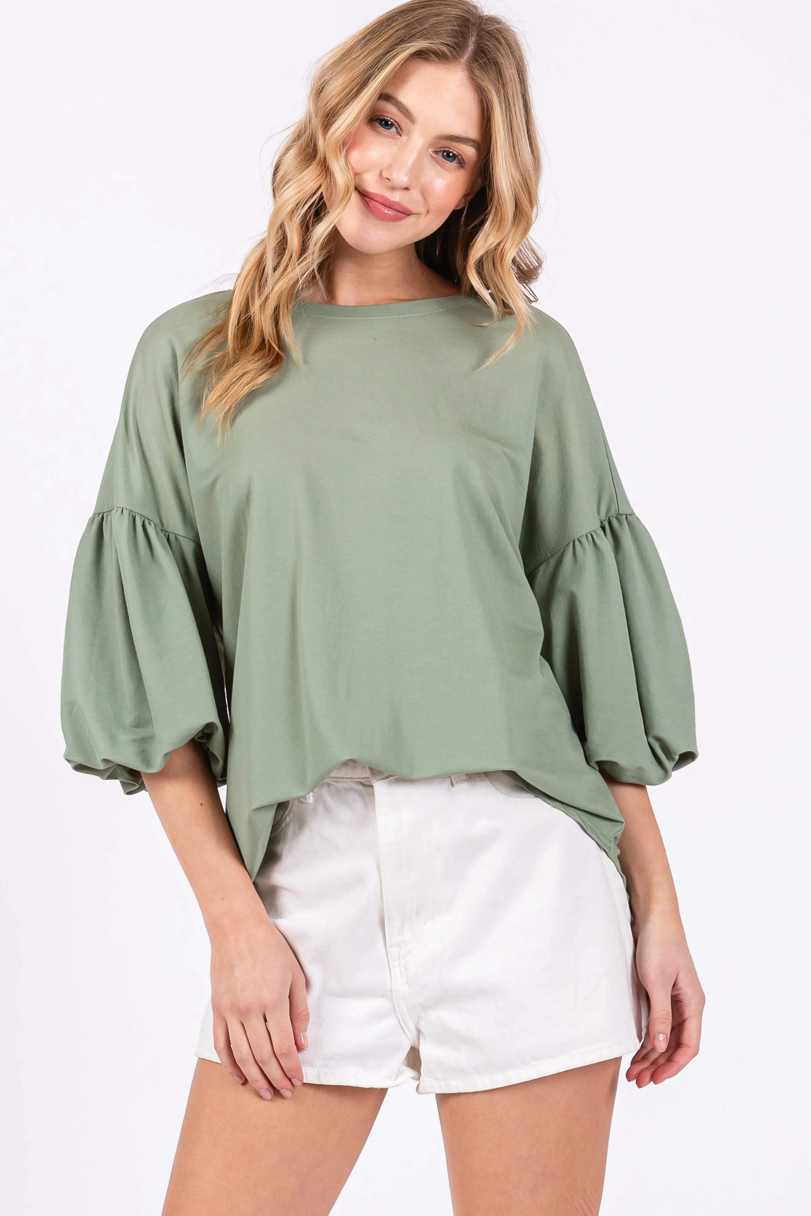 Light Olive Drop Shoulder Puff Sleeve Top sold by Pinkblush product image thumbnail 4