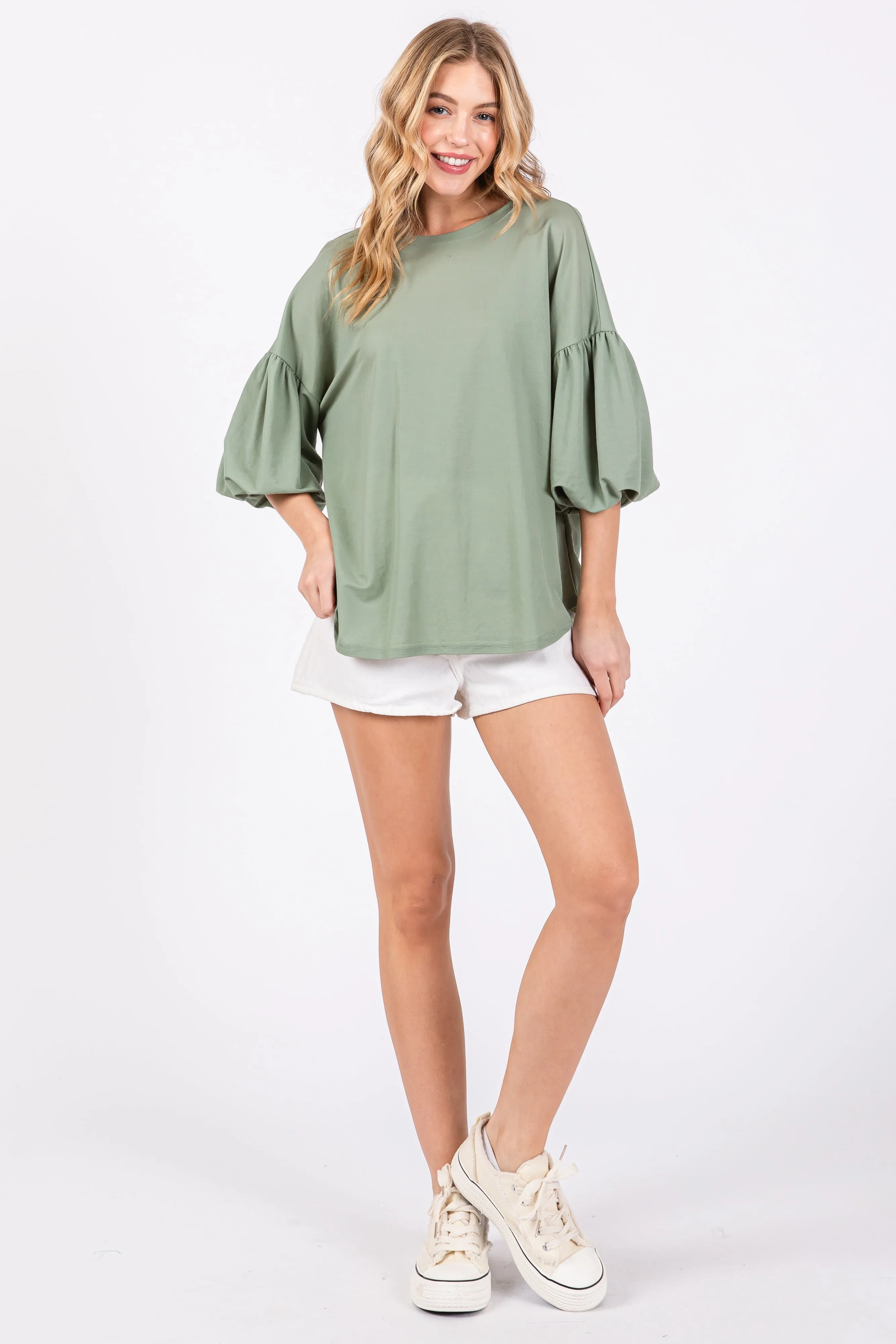 Light Olive Drop Shoulder Puff Sleeve Top sold by Pinkblush product image thumbnail 5