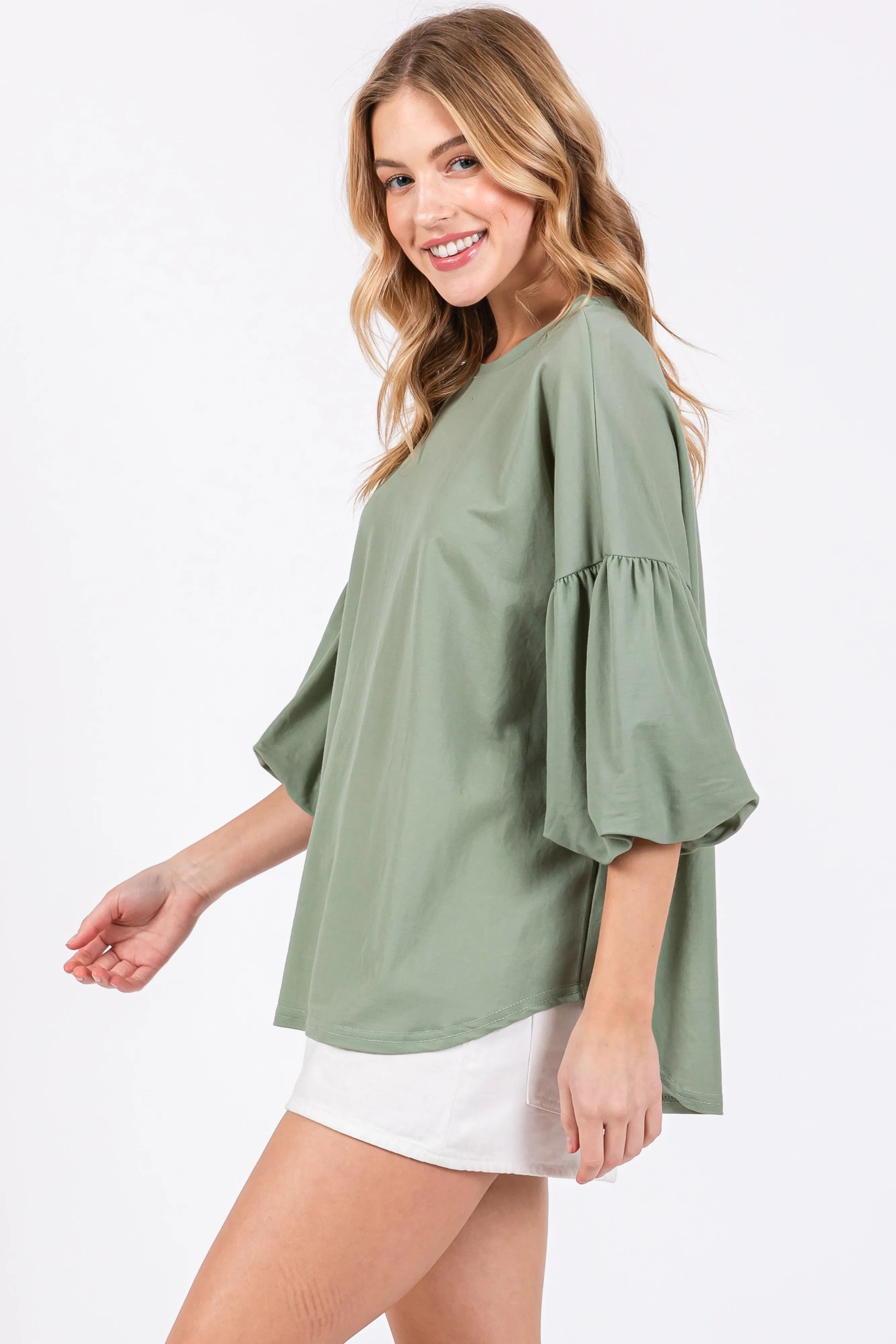 Light Olive Drop Shoulder Puff Sleeve Top sold by Pinkblush product image thumbnail 2