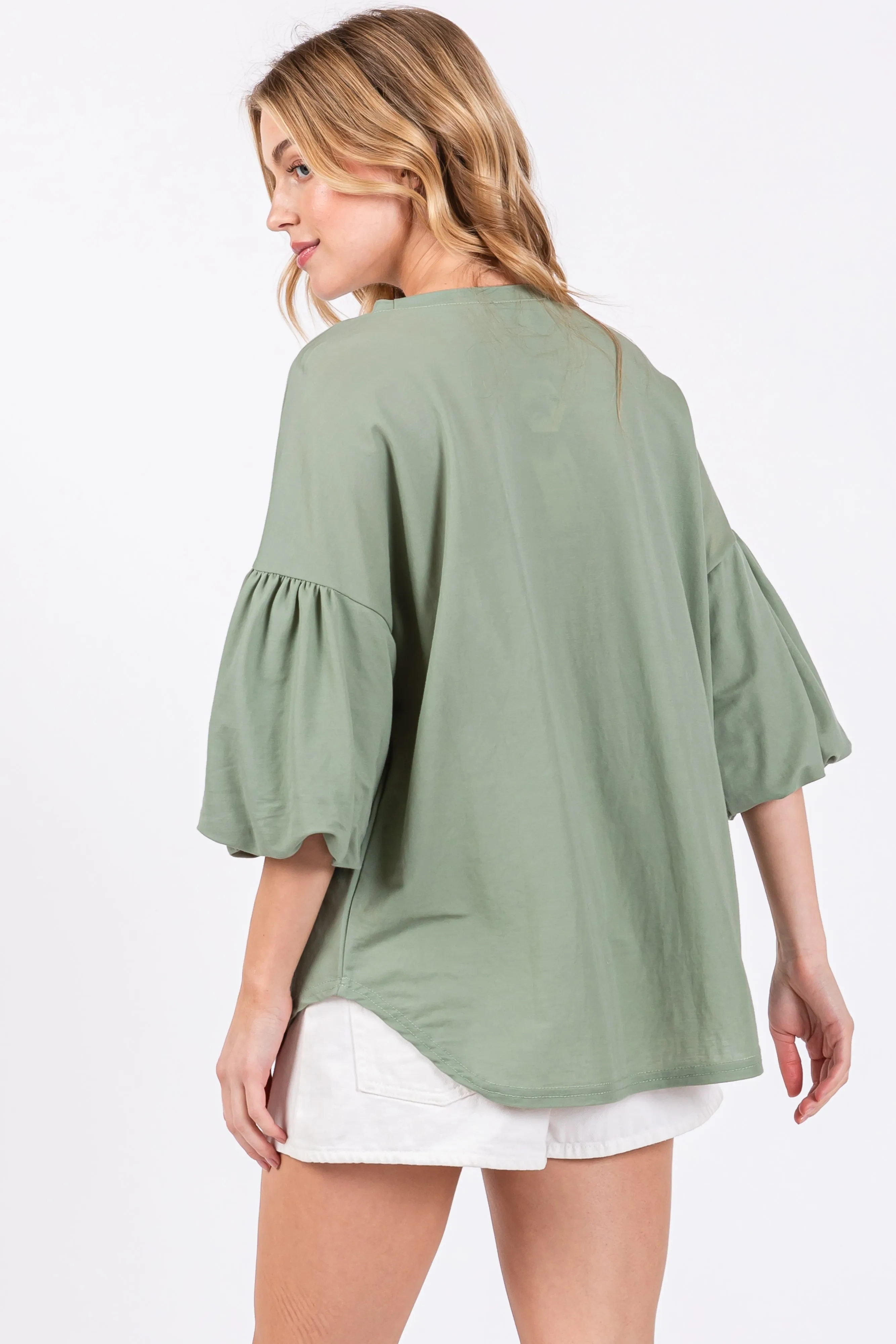 Light Olive Drop Shoulder Puff Sleeve Top sold by Pinkblush product image thumbnail 3