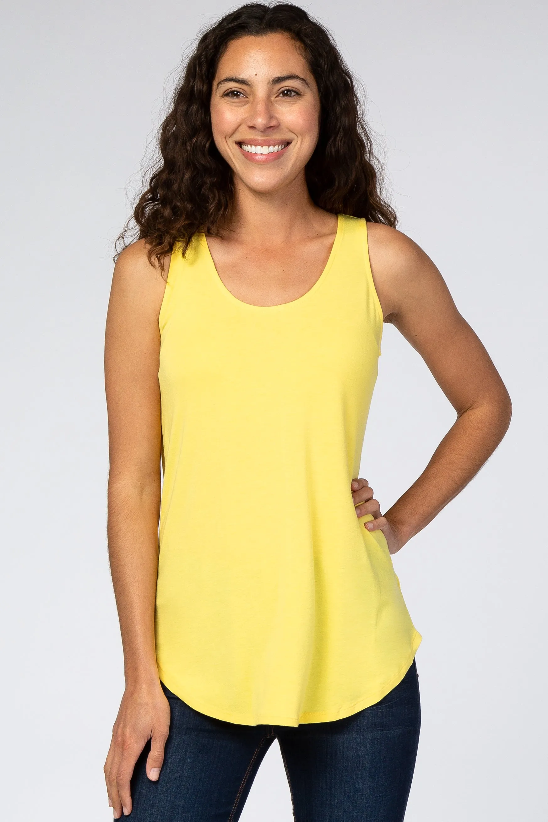 Yellow Rounded Hem Sleeveless Top sold by Pinkblush