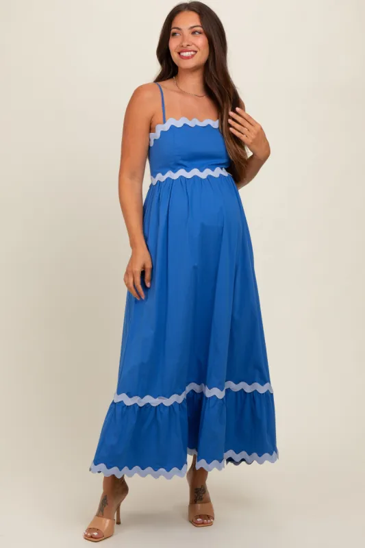 Royal Blue Contrast Wavy Trim Maternity Maxi Dress sold by Pinkblush