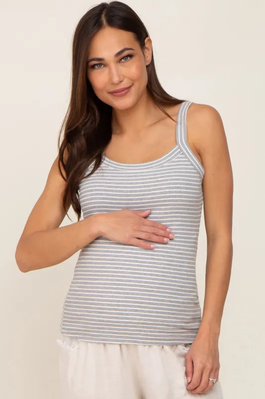 Heather Grey Striped Ribbed Maternity Tank Top sold by Pinkblush
