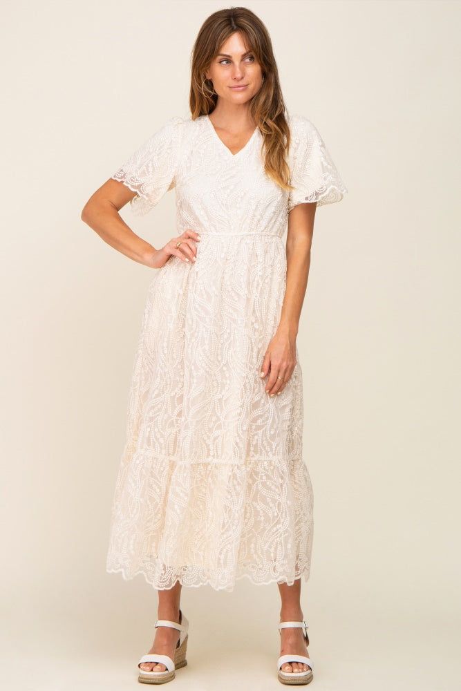 Cream Lace Overlay Maxi Dress sold by Pinkblush