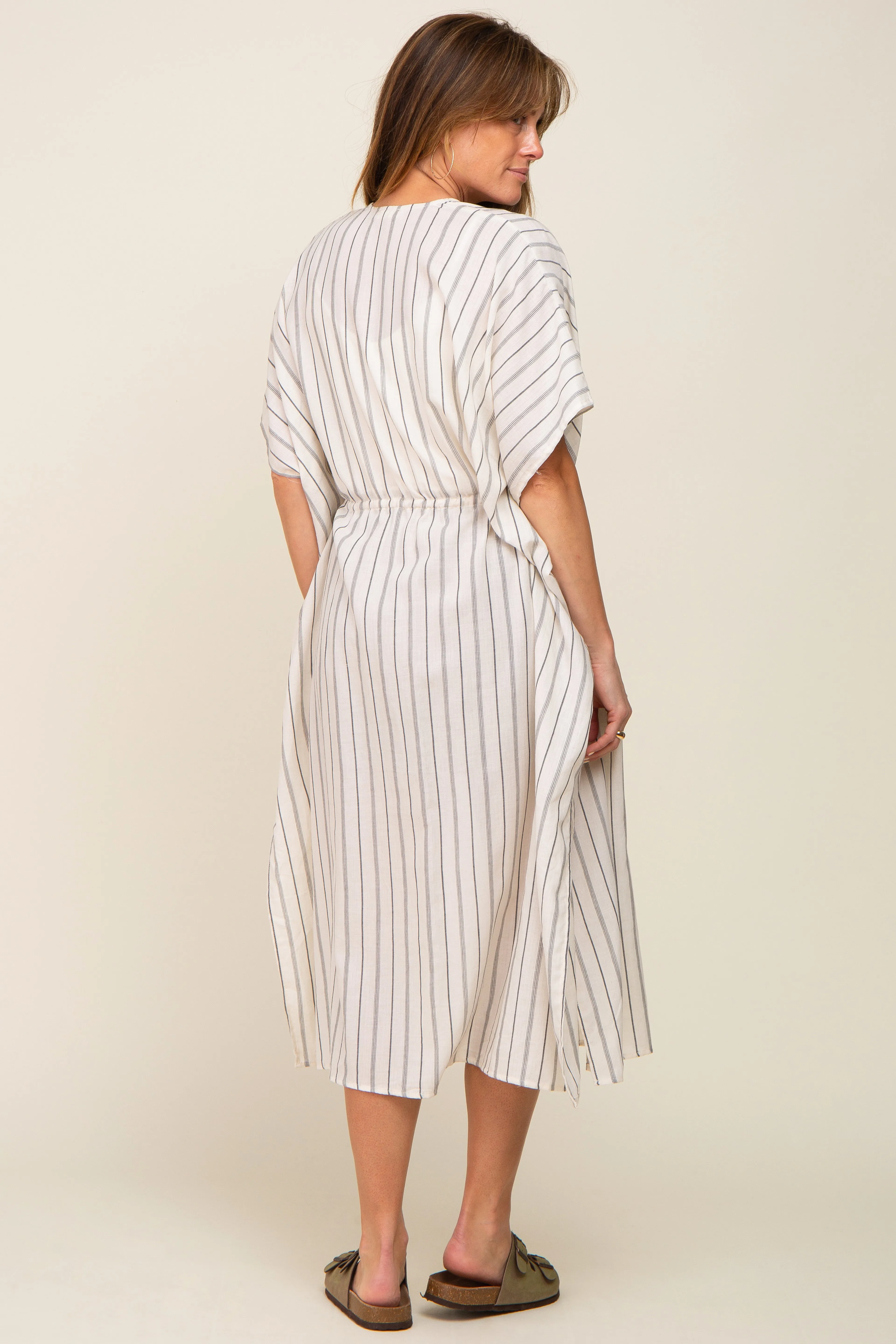 Ivory Striped Side Slit Tassel Tie Cover-Up sold by Pinkblush product image thumbnail 4