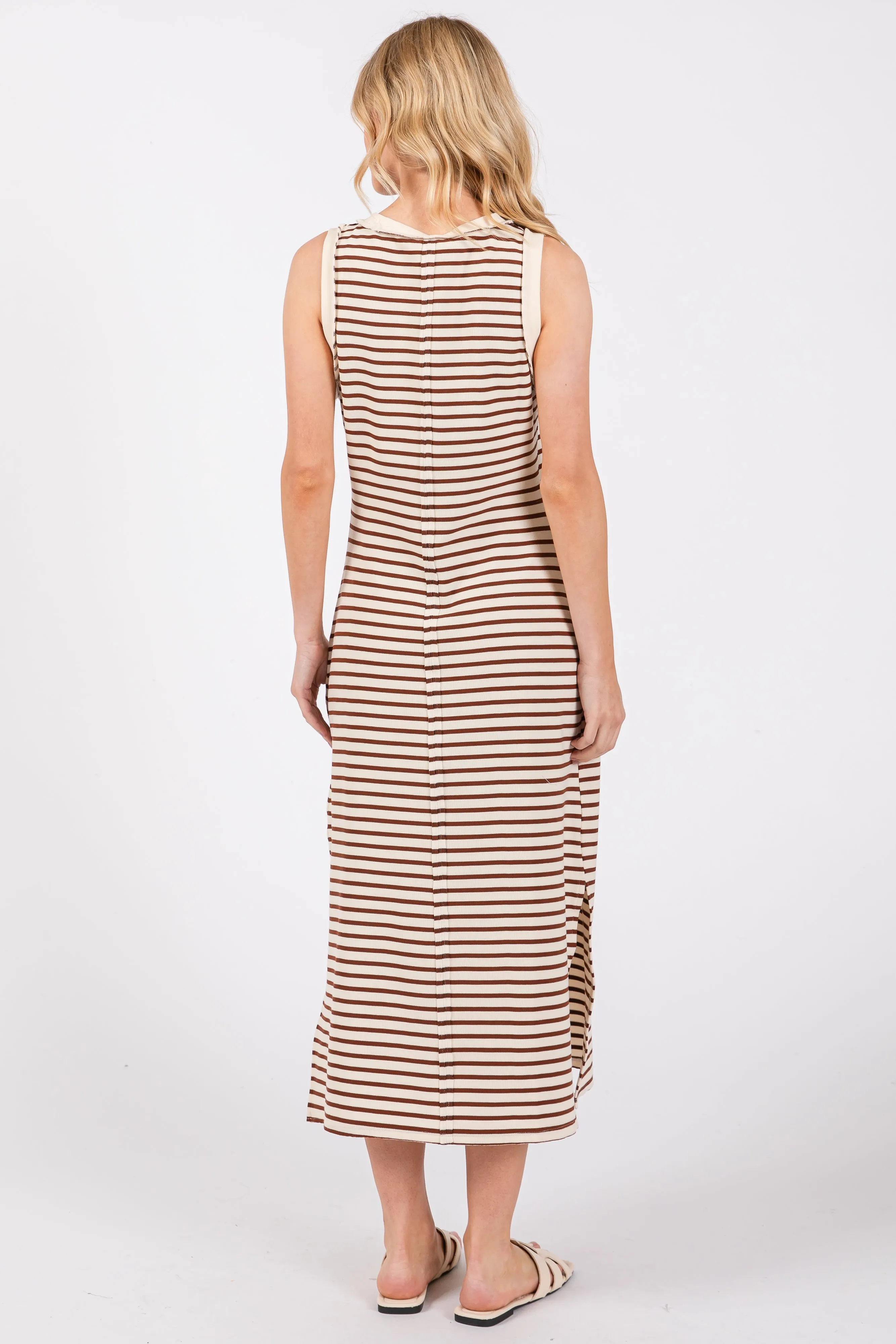 Mocha Striped Sleeveless Maternity Midi Dress sold by Pinkblush product image thumbnail 3