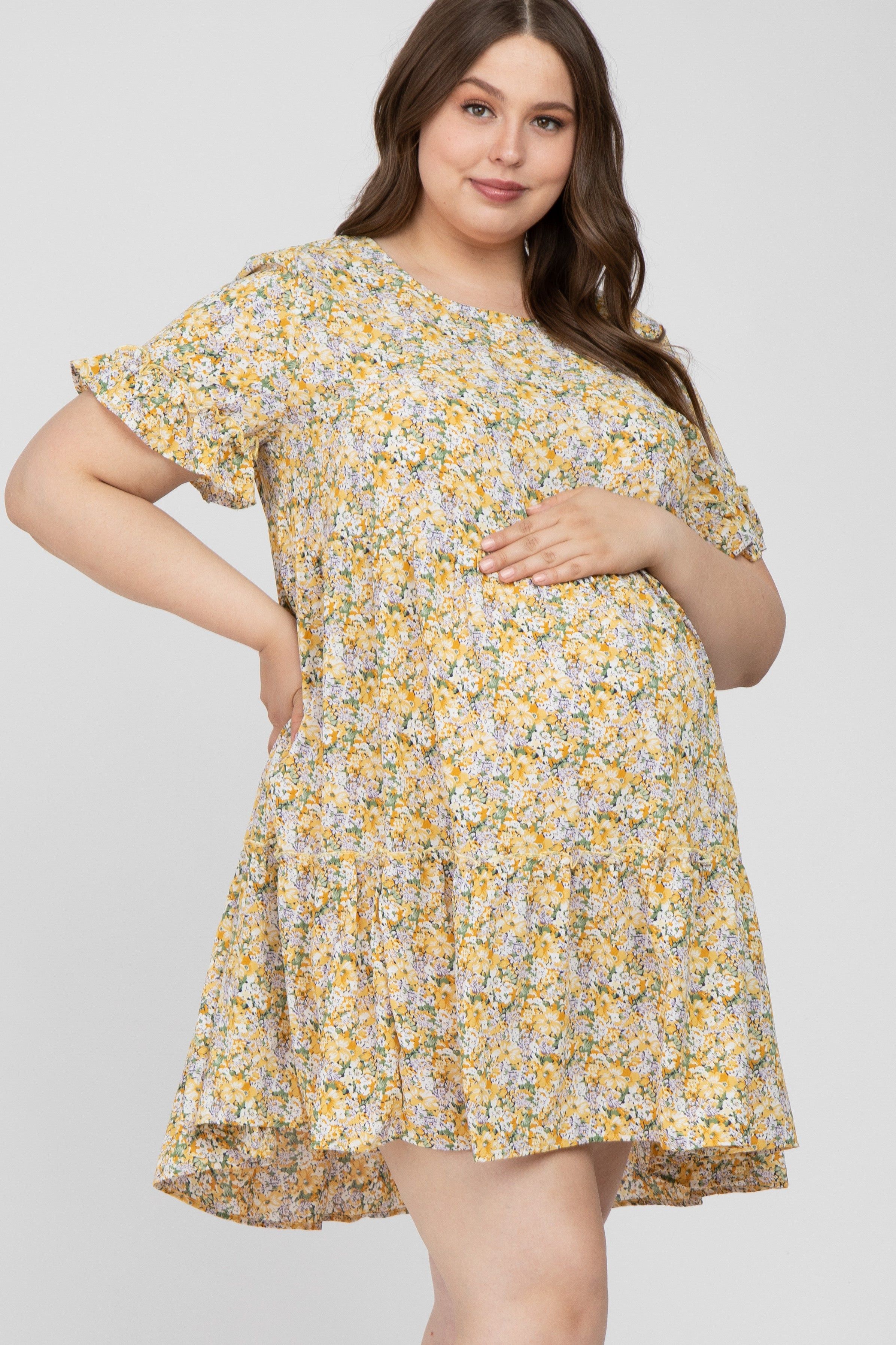 Yellow Floral Ruffle Plus Maternity Dress sold by Pinkblush product image thumbnail 3