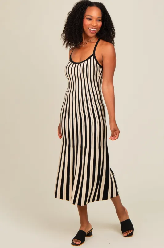 Black Striped Knit Fitted Midi Dress sold by Pinkblush