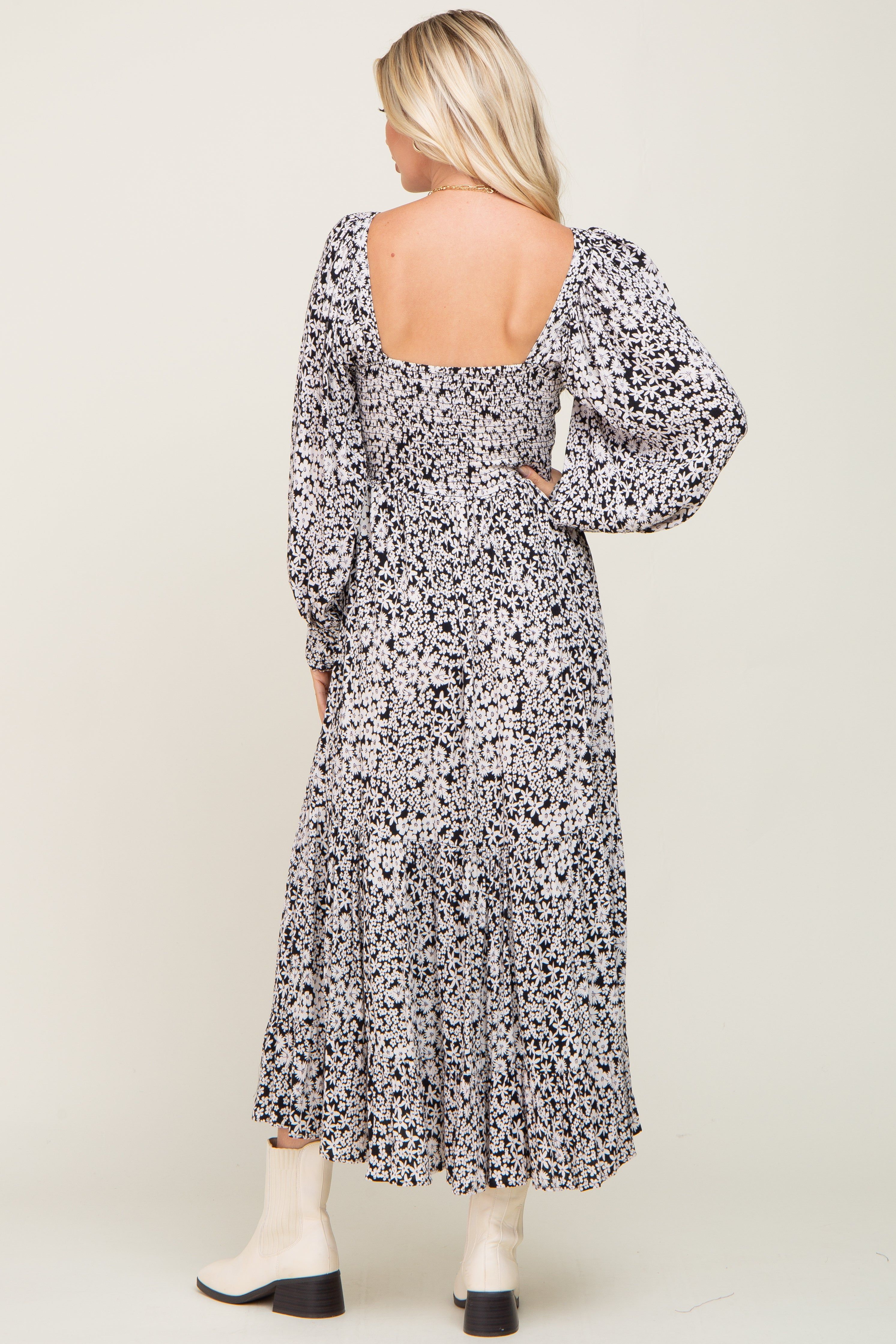 Black Floral Twist Front Cutout Dress sold by Pinkblush product image thumbnail 3