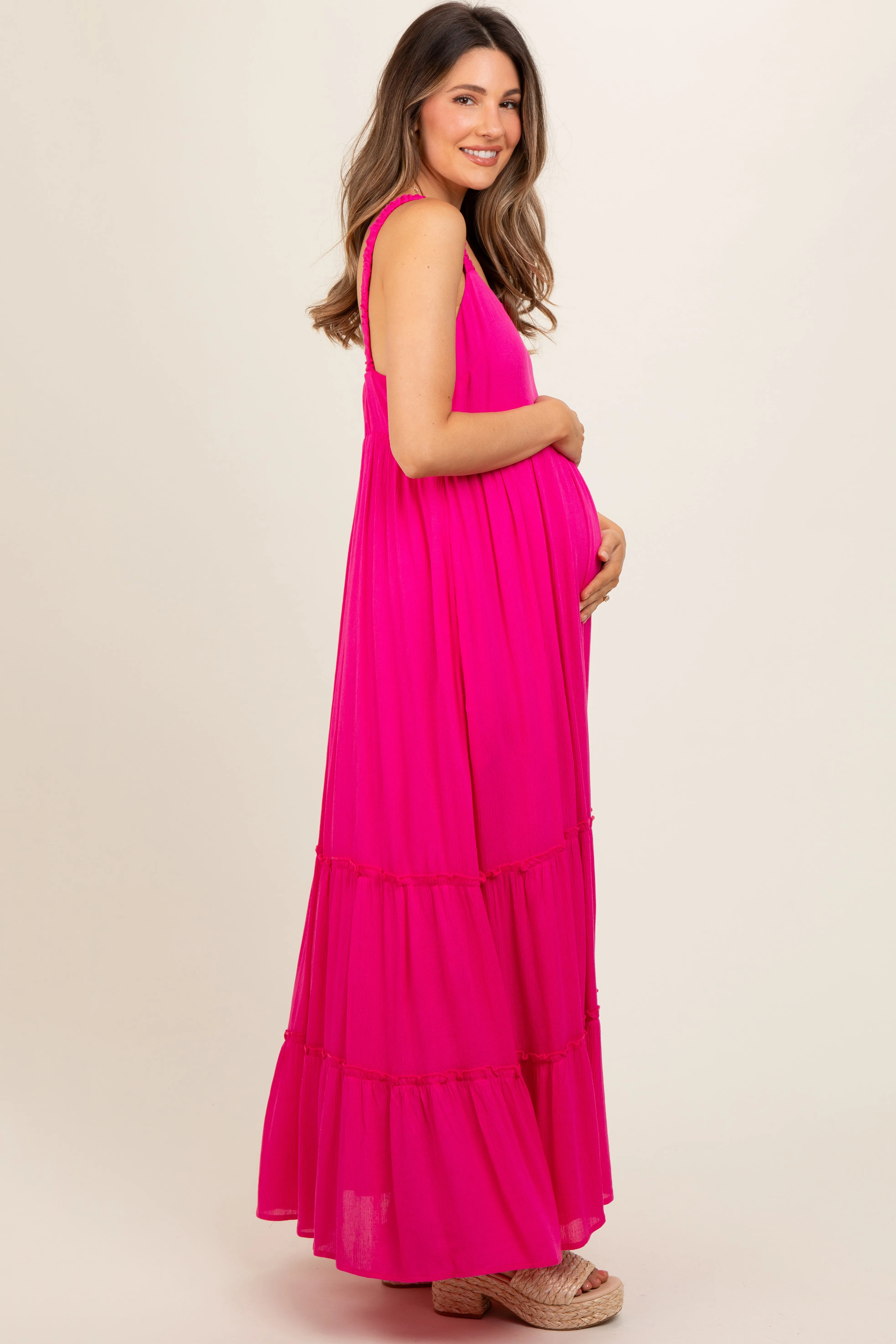 Fuchsia Tiered Maternity Maxi Dress sold by Pinkblush product image thumbnail 3