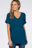 Teal V-Neck Cuffed Short Sleeve Top sold by Pinkblush