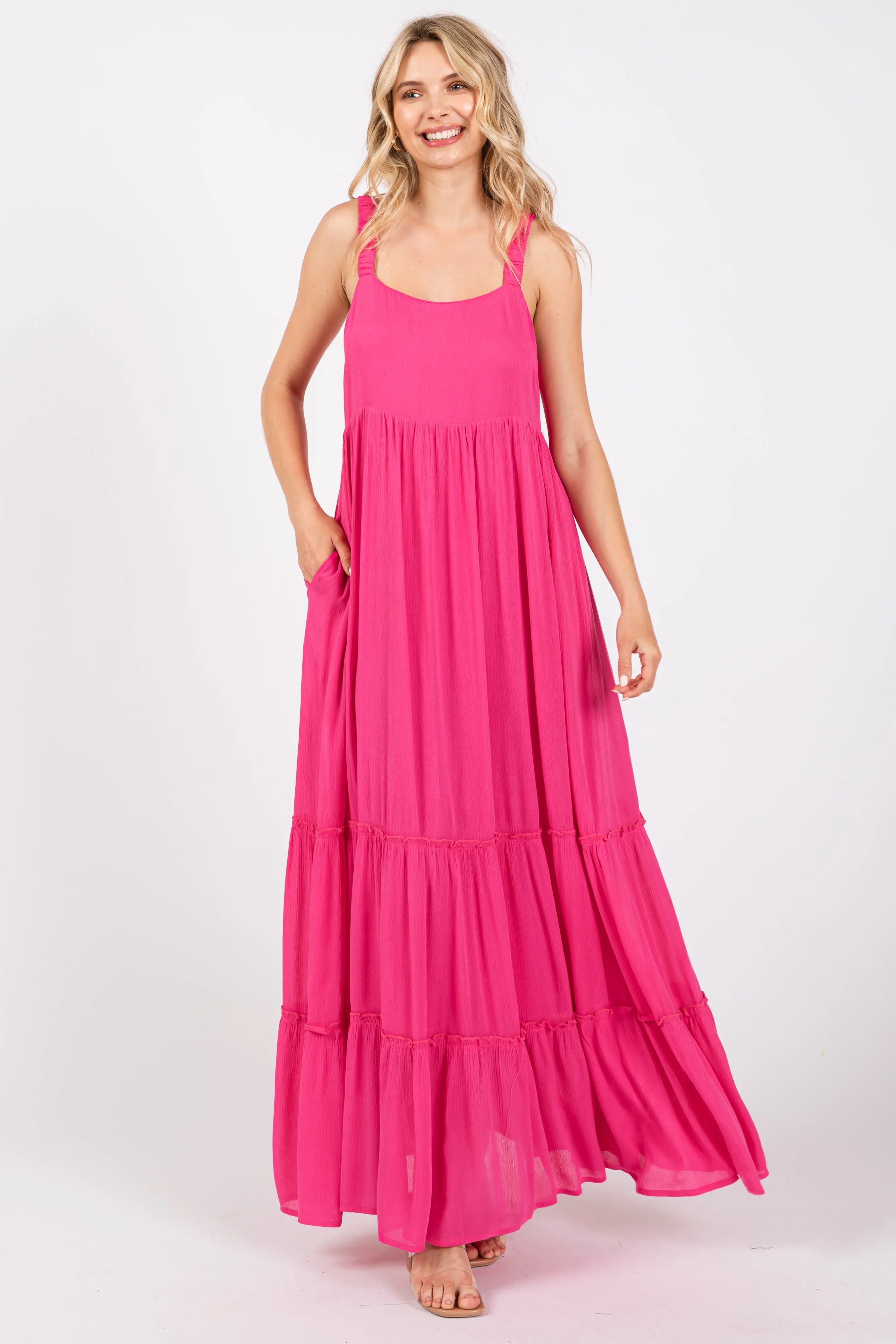 Fuchsia Tiered Maternity Maxi Dress sold by Pinkblush product image thumbnail 5