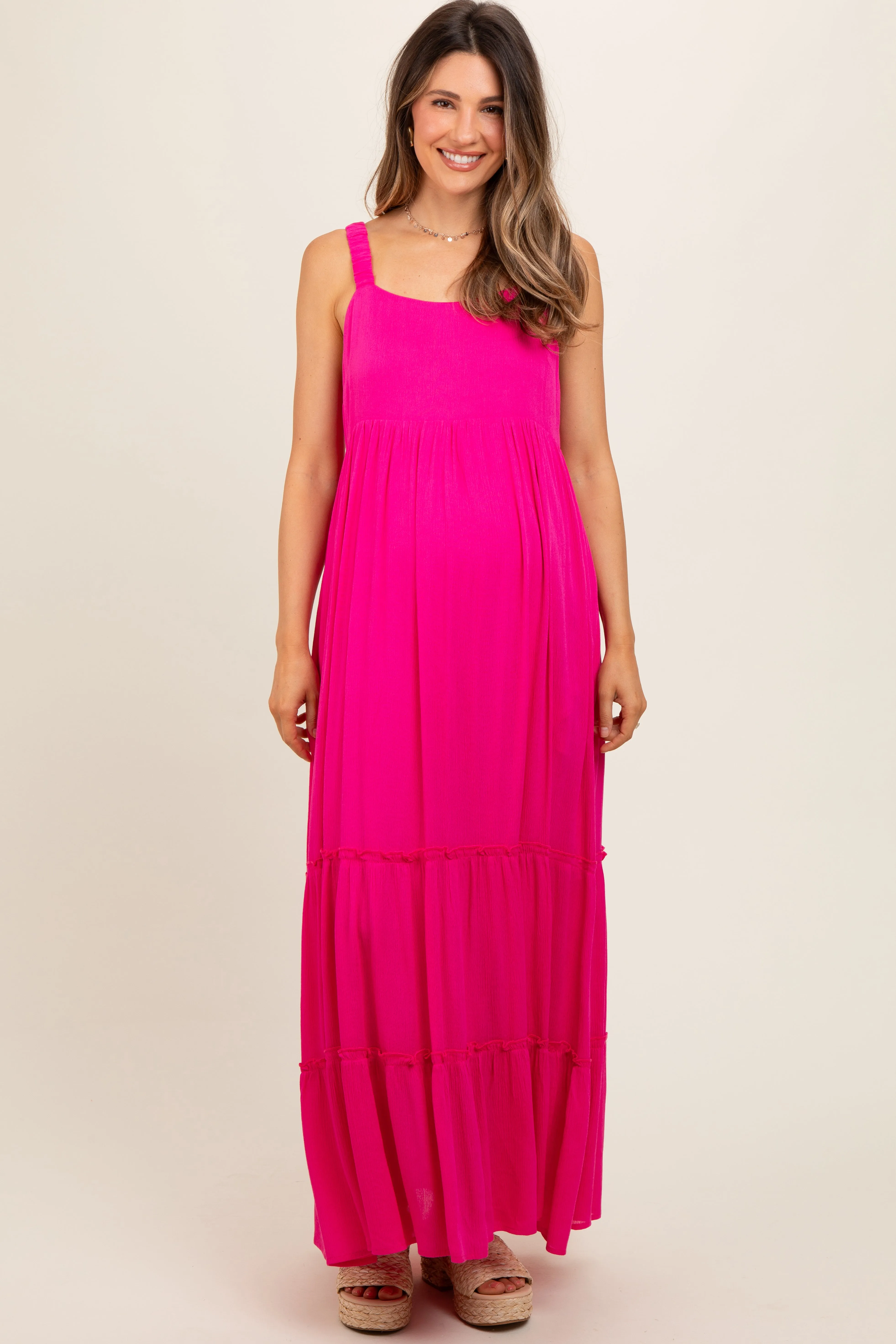 Fuchsia Tiered Maternity Maxi Dress sold by Pinkblush product image thumbnail 2