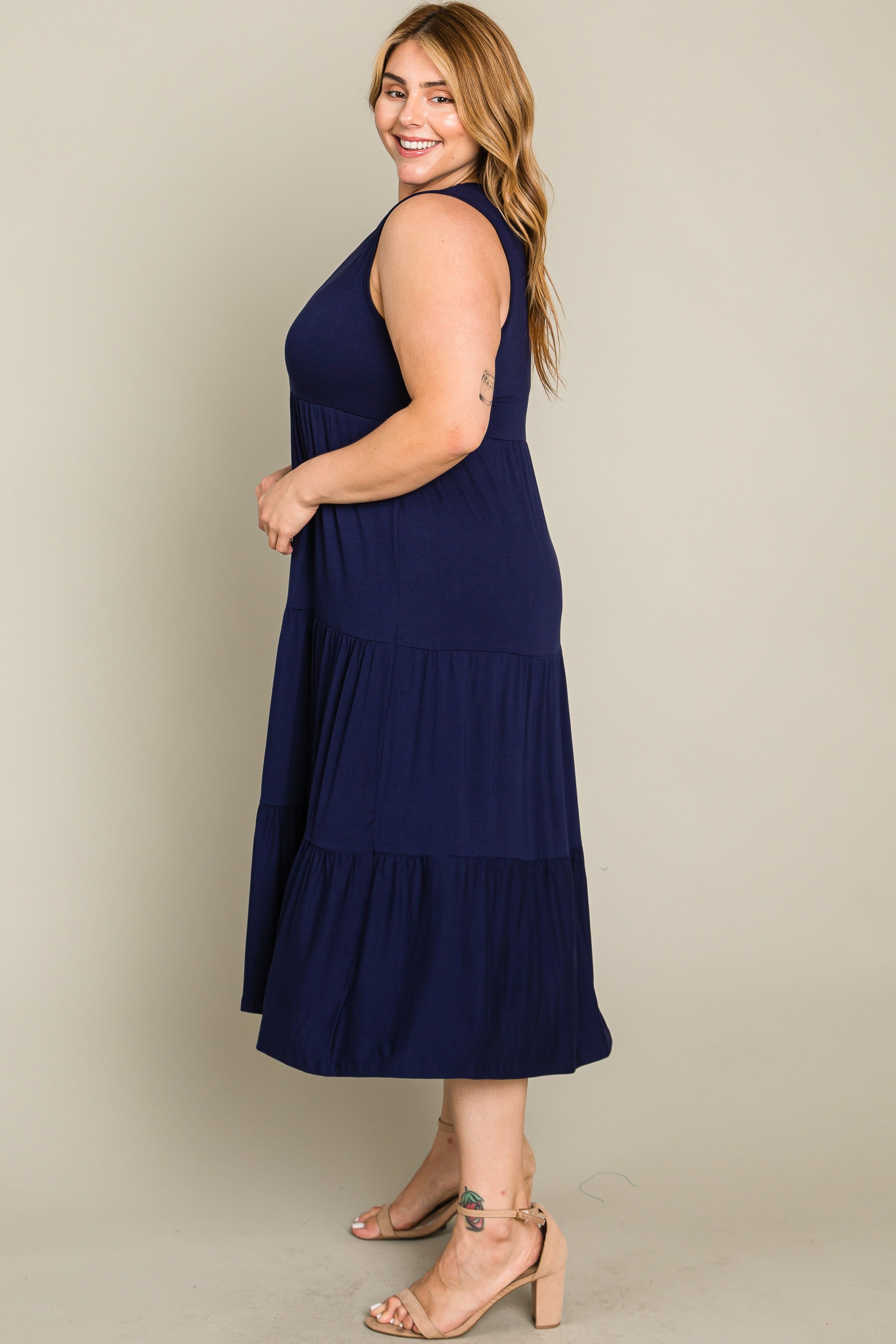 Navy Tiered Sleeveless Plus Midi Dress sold by Pinkblush product image thumbnail 12