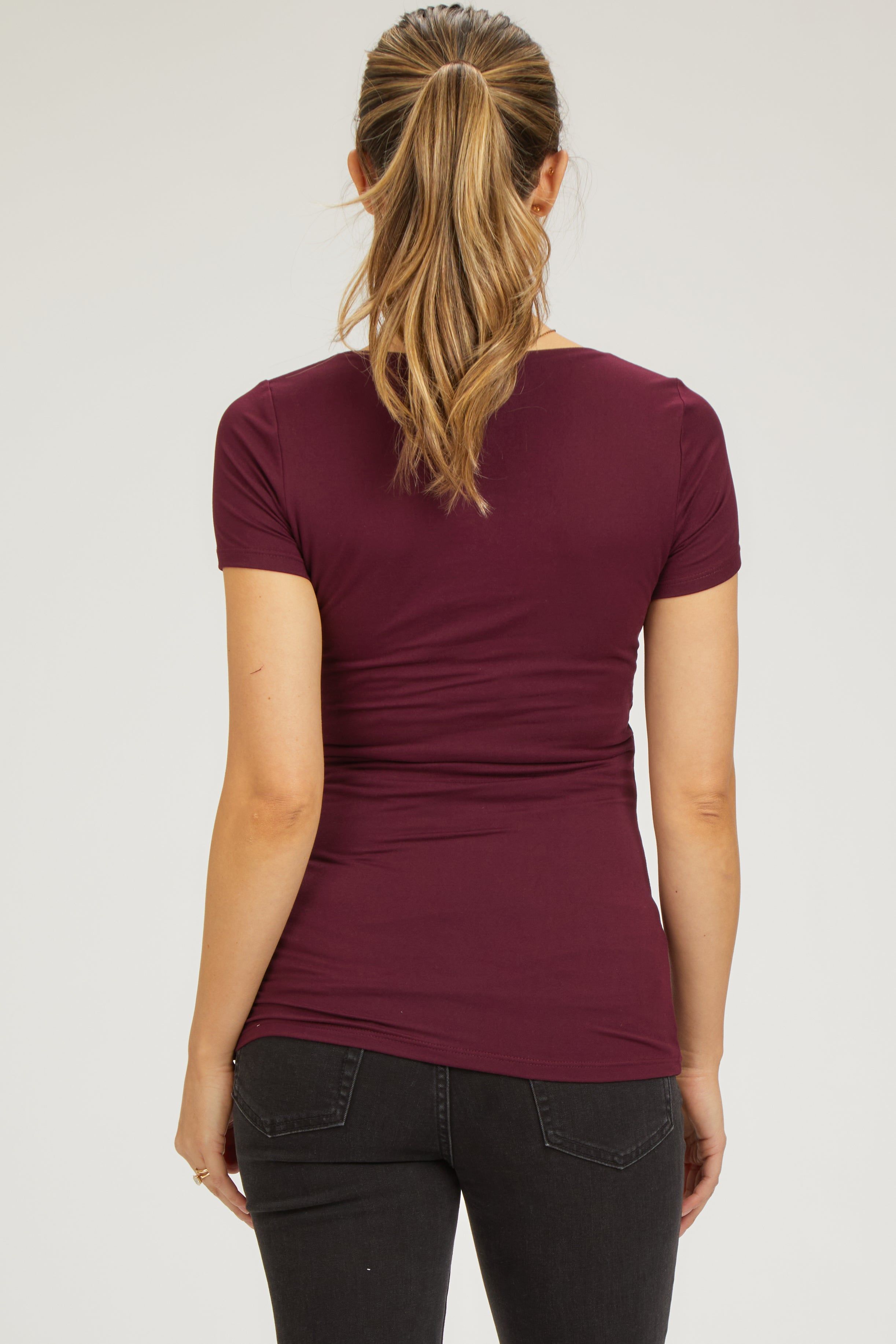 Burgundy Square Neck Short Sleeve Maternity Top sold by Pinkblush product image thumbnail 3