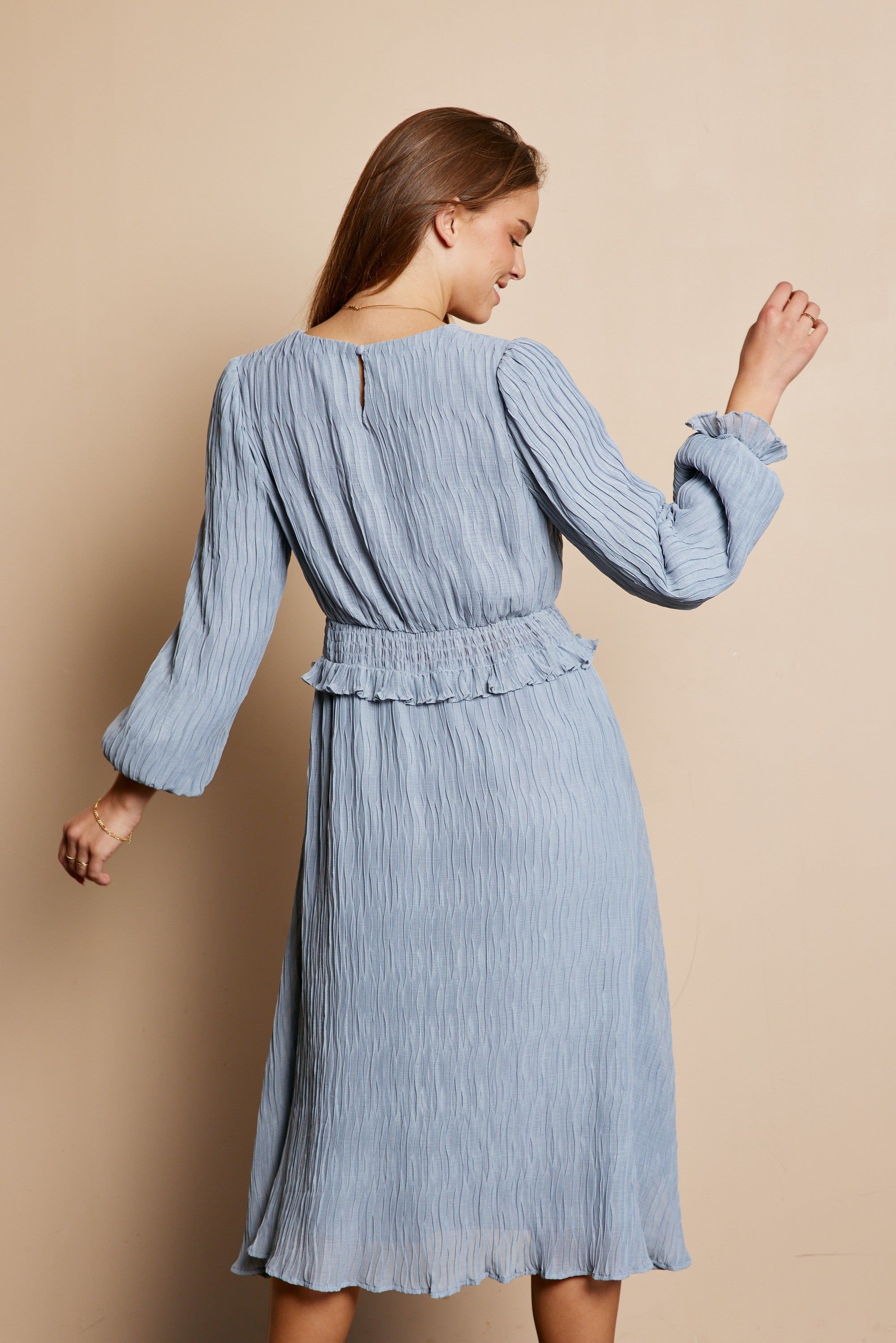 Grey Blue Wrinkle Ruffle Dress sold by Pinkblush product image thumbnail 3