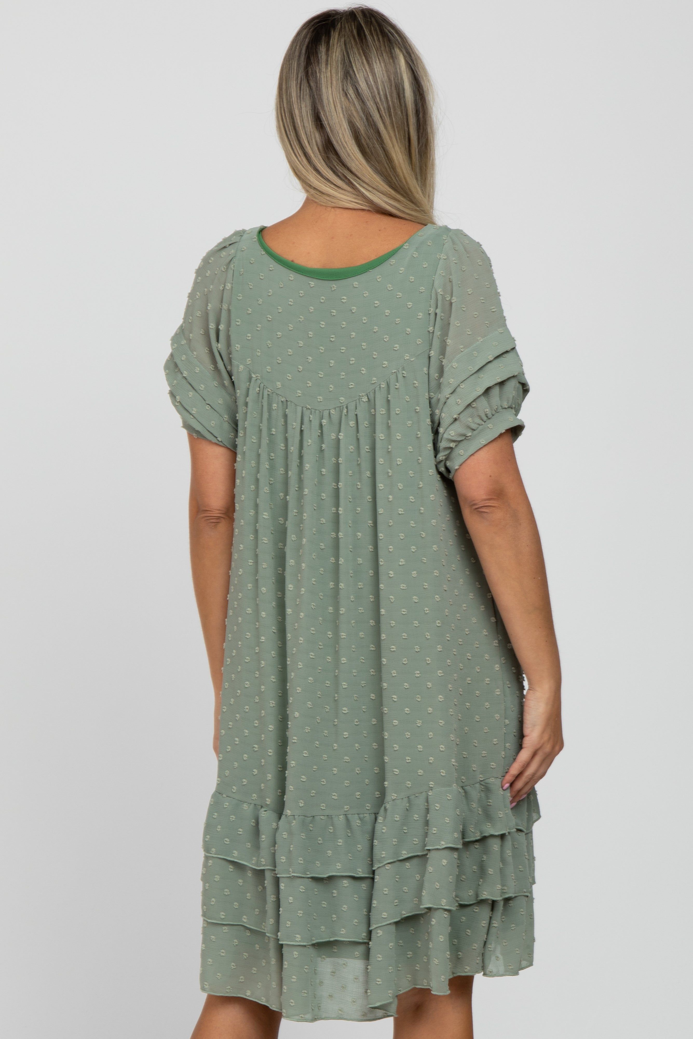 Light Olive Chiffon Swiss Dot Ruffle Hem Maternity Midi Dress sold by Pinkblush product image thumbnail 3