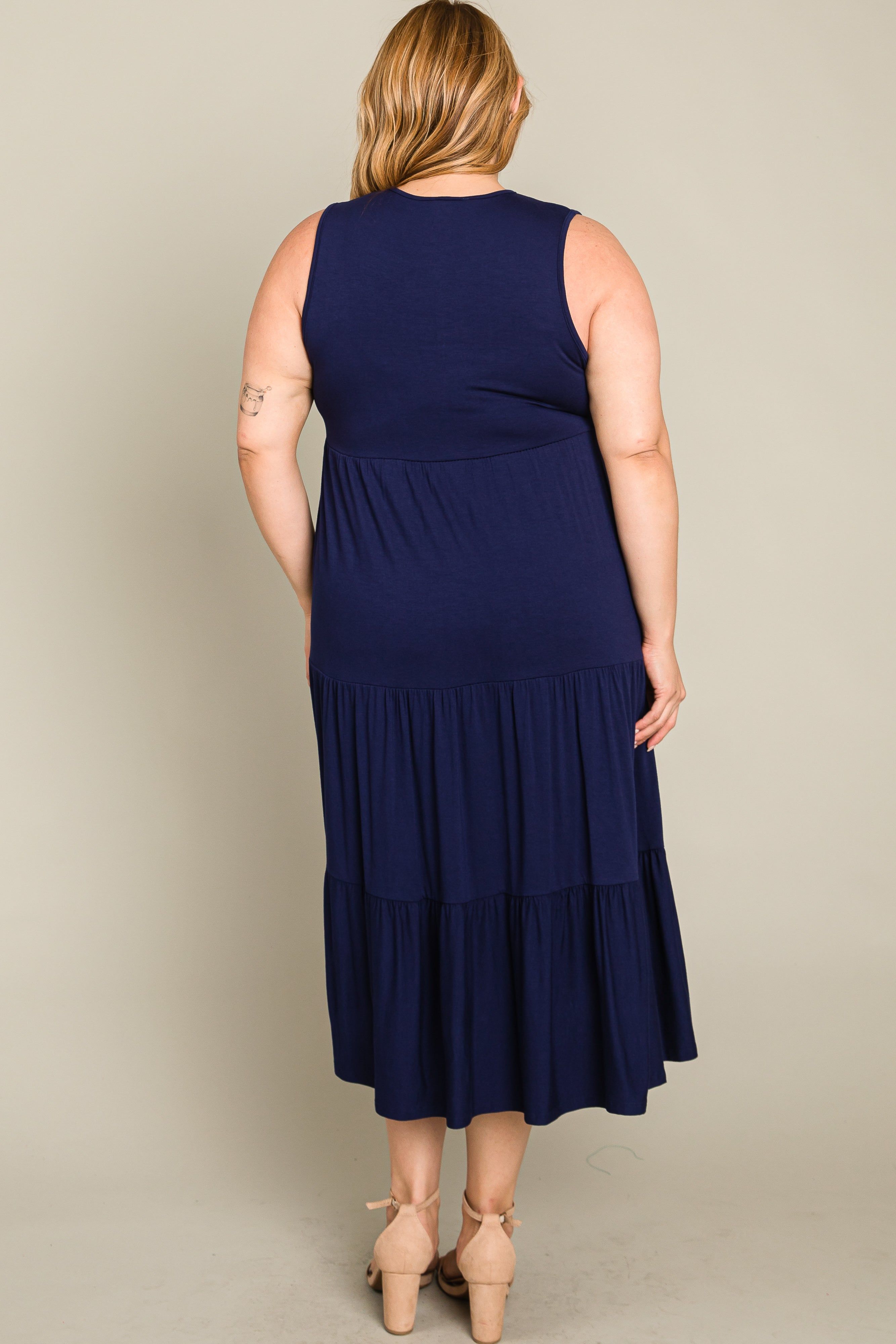 Navy Tiered Sleeveless Plus Midi Dress sold by Pinkblush product image thumbnail 10