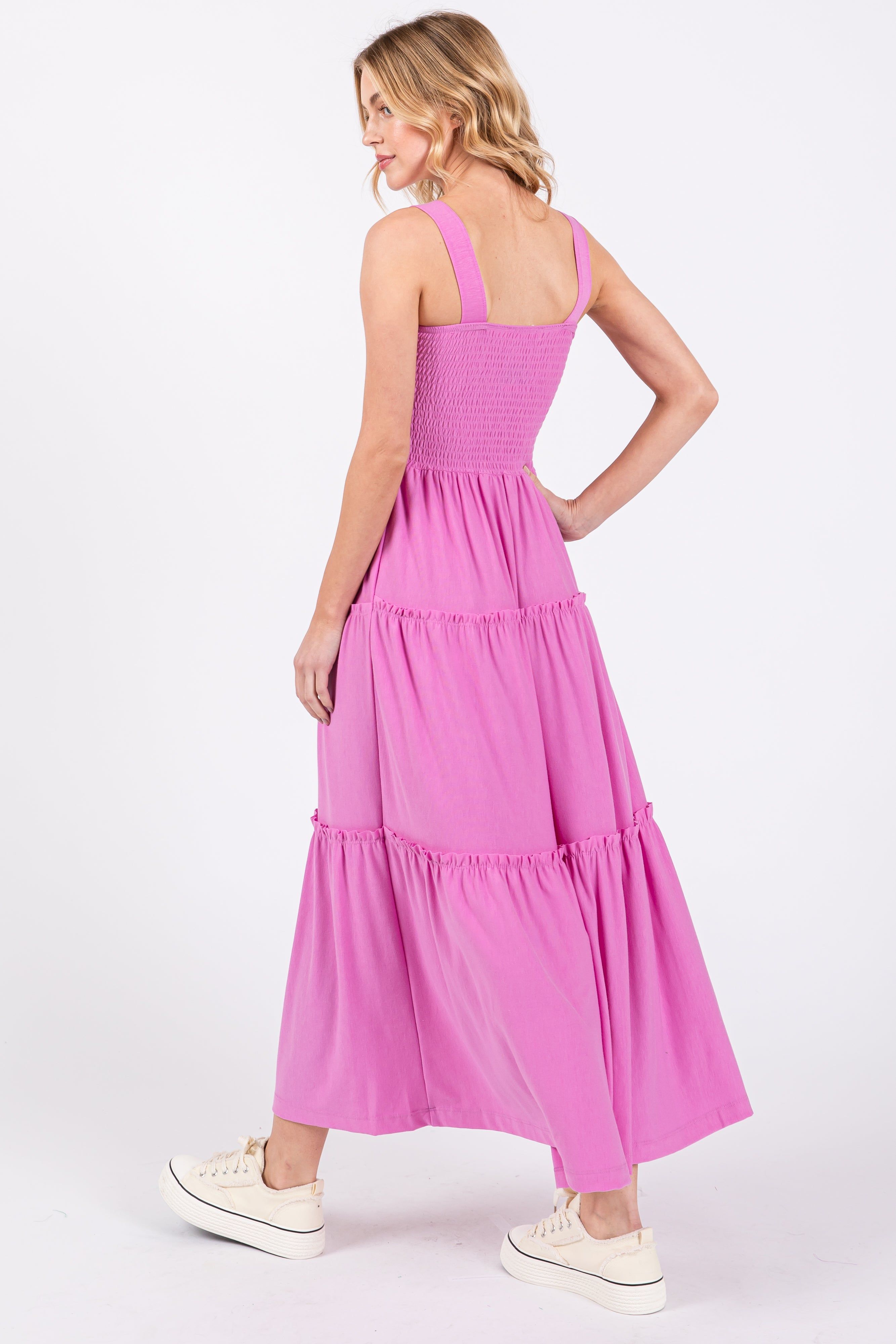 Pink Sleeveless Tiered Maxi Dress sold by Pinkblush product image thumbnail 3