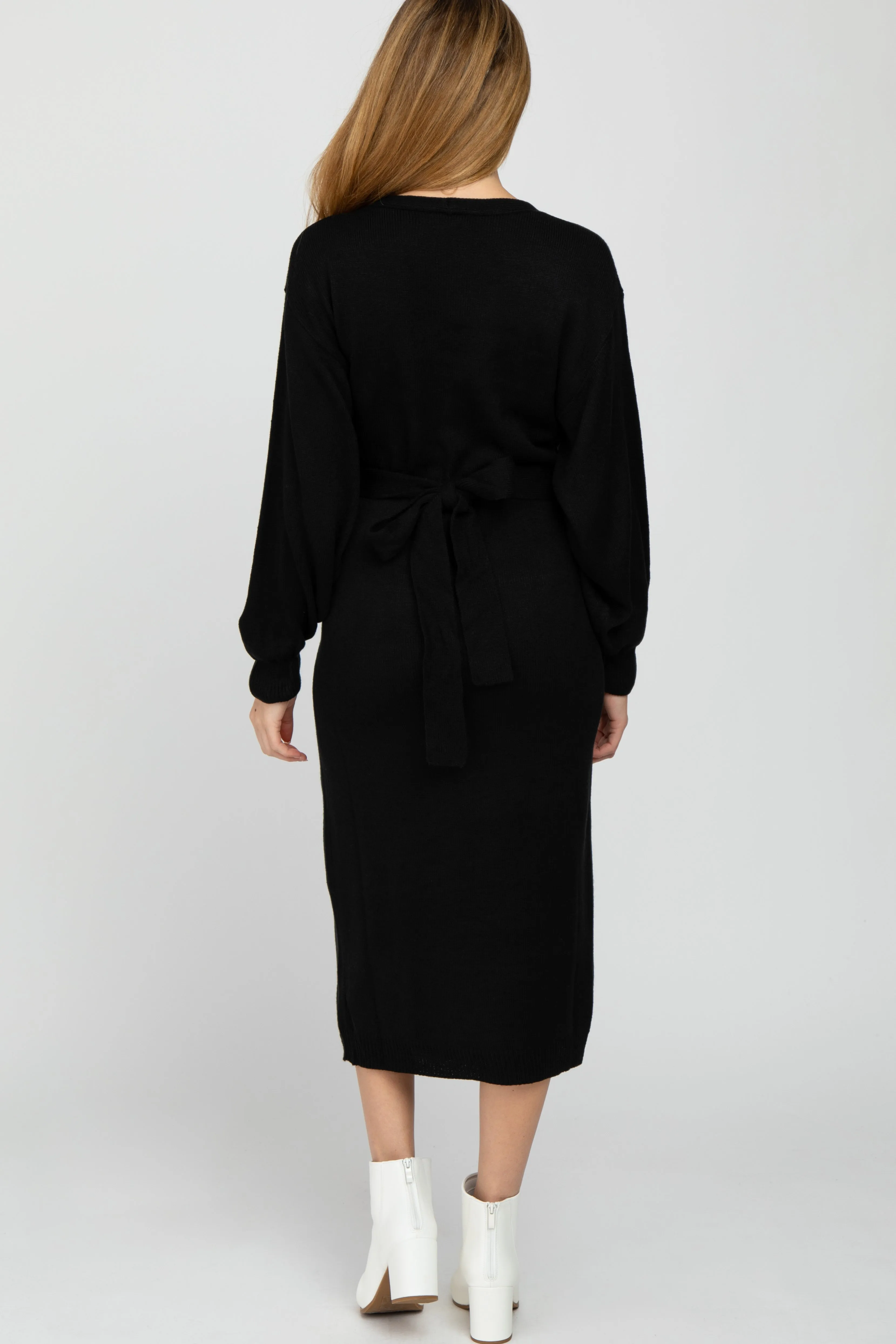 Black Wrap Sweater Knit Maternity Midi Dress sold by Pinkblush product image thumbnail 3