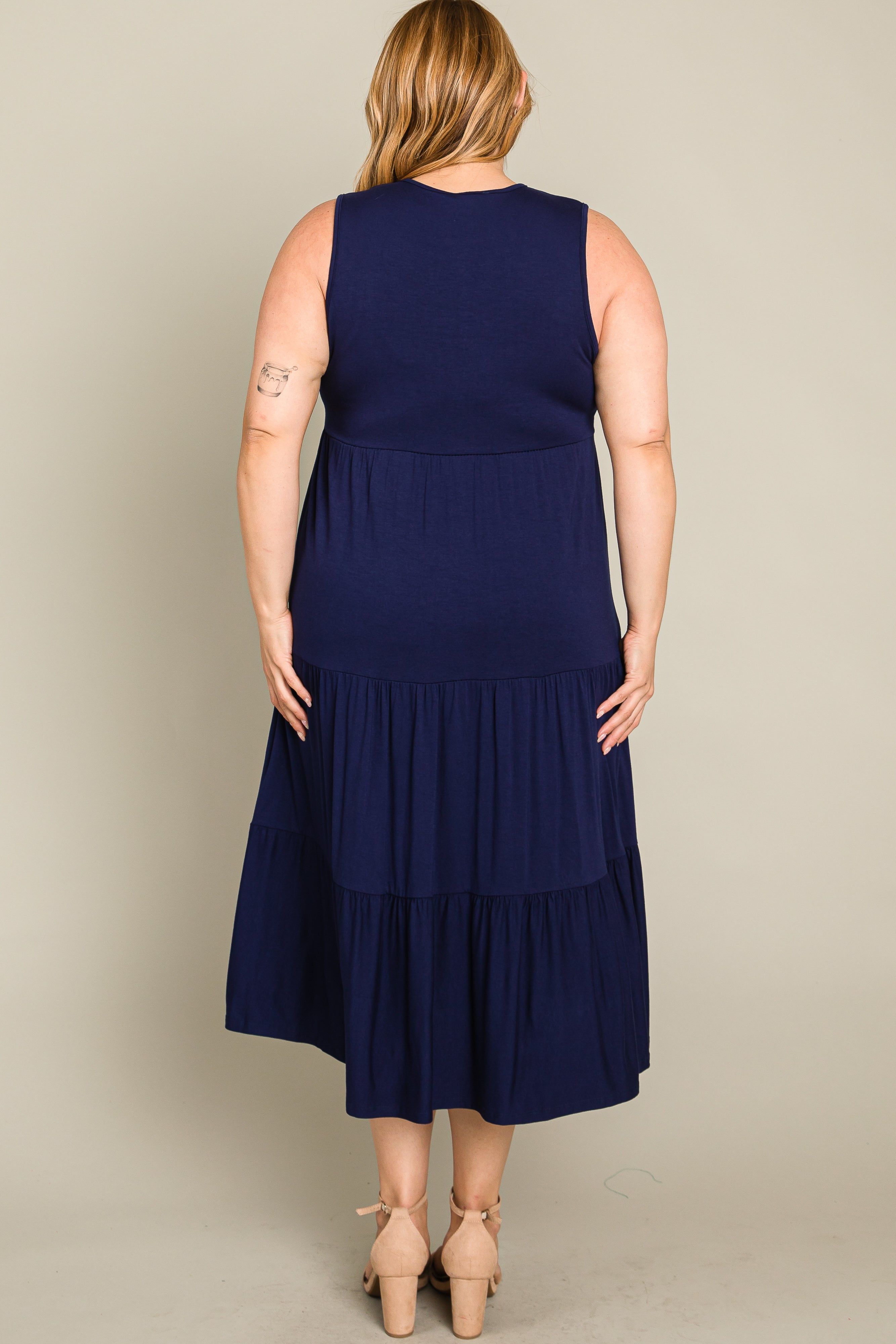 Navy Tiered Sleeveless Plus Midi Dress sold by Pinkblush product image thumbnail 11
