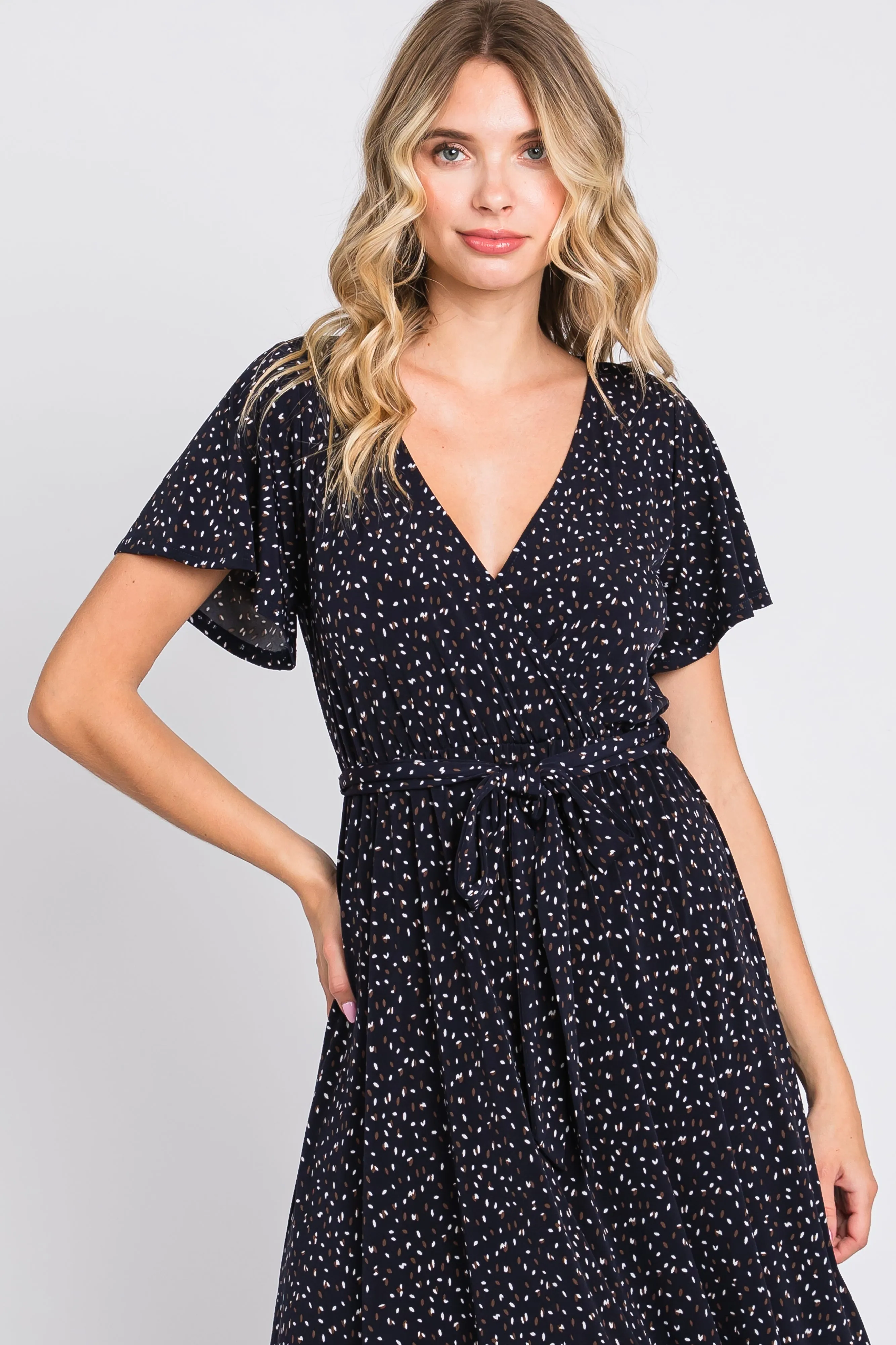 Navy Printed High-Low Hem Wrap Dress sold by Pinkblush product image thumbnail 4